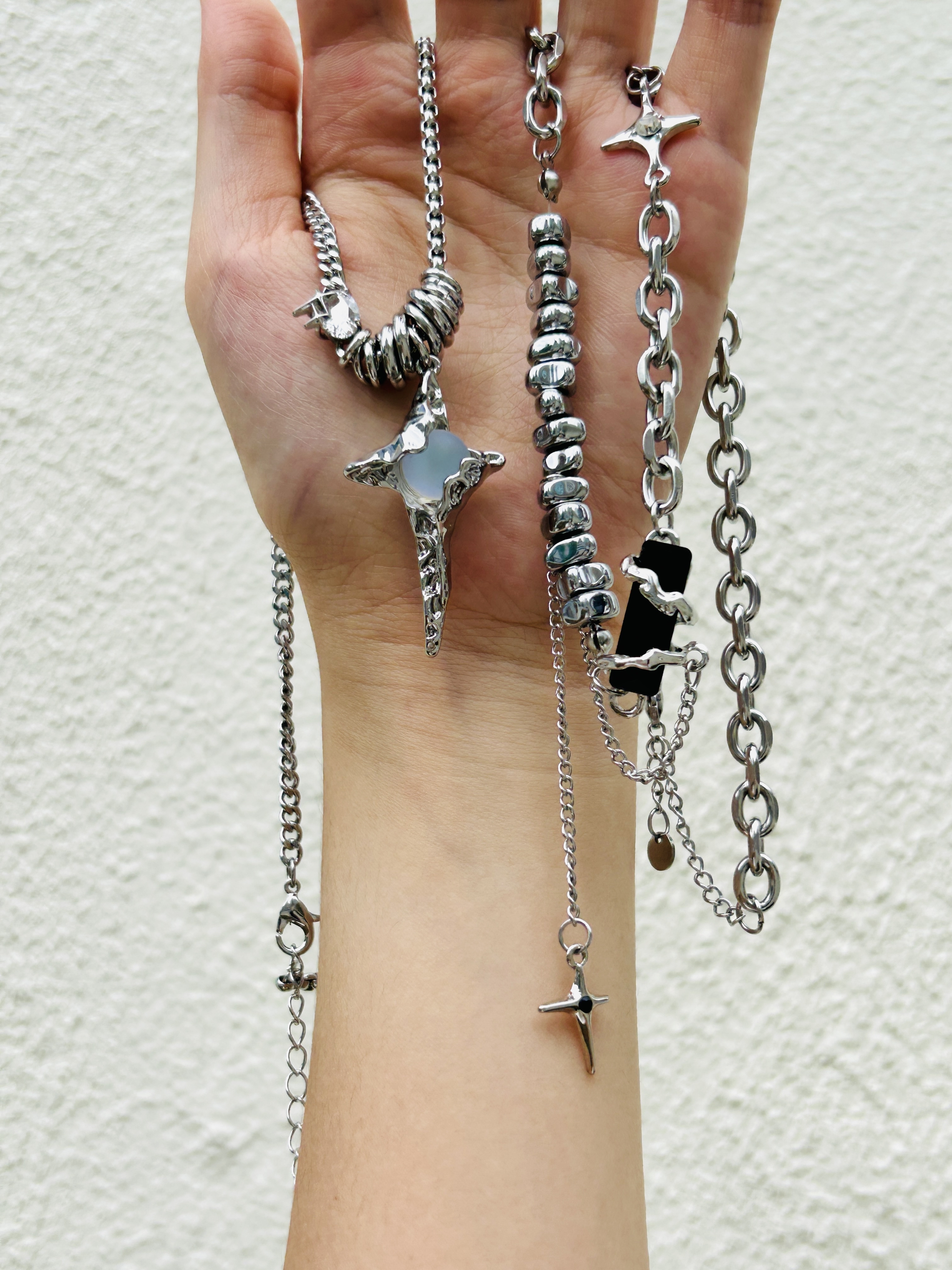 Silver moonstone stainless necklace