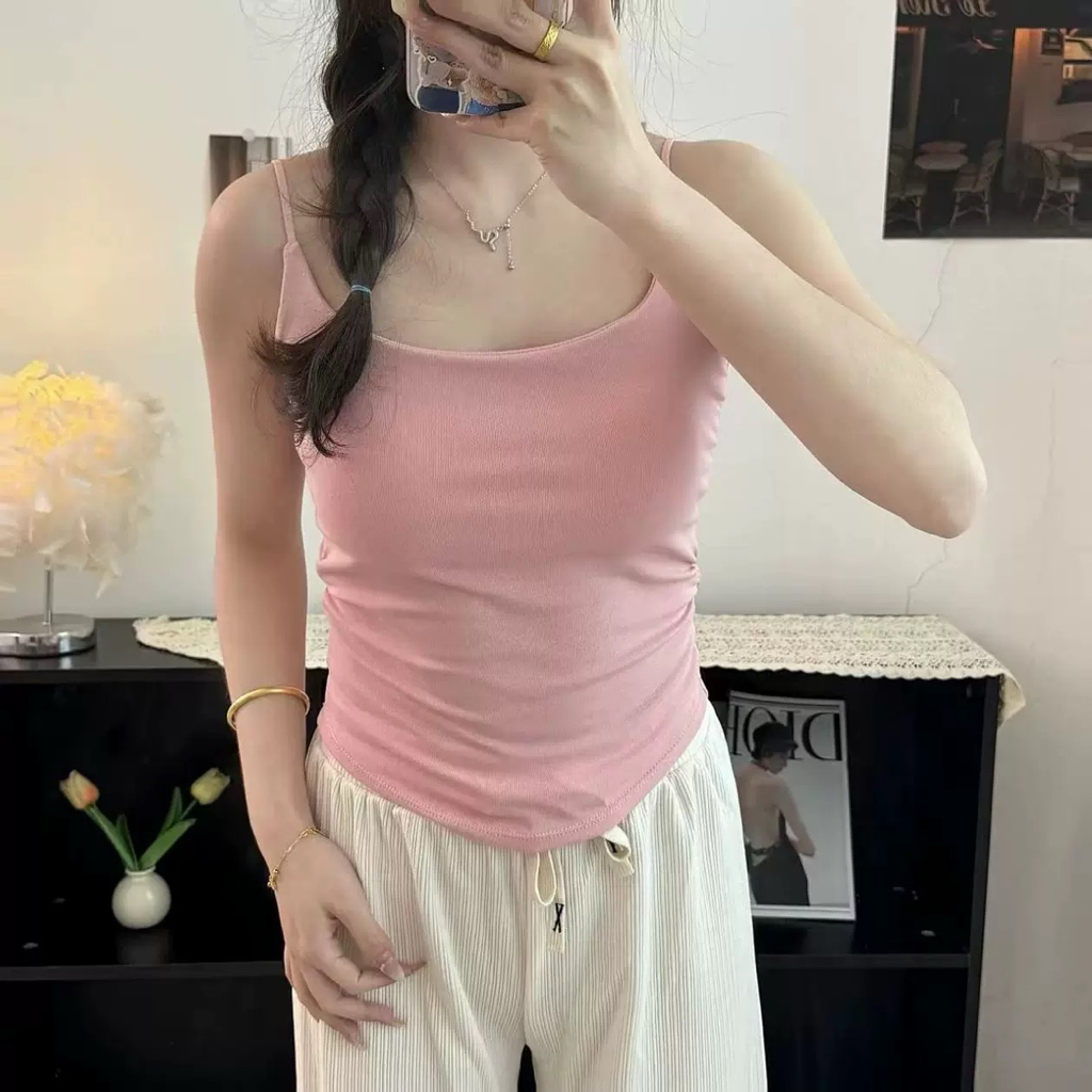 小清新纯欲风褶皱带胸垫背心 | CN011621