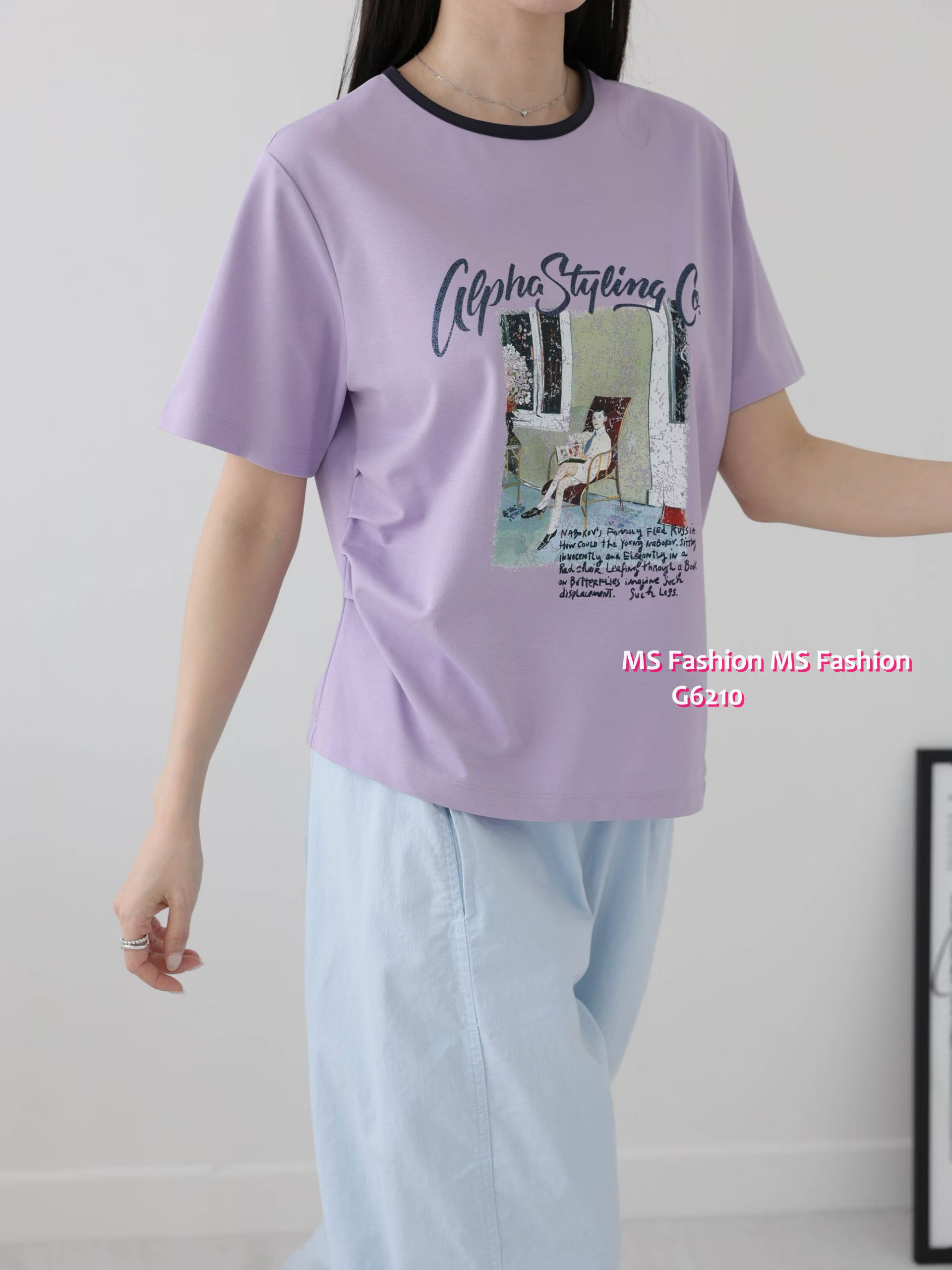 G6210 韓國🇰🇷靚print側打皺top