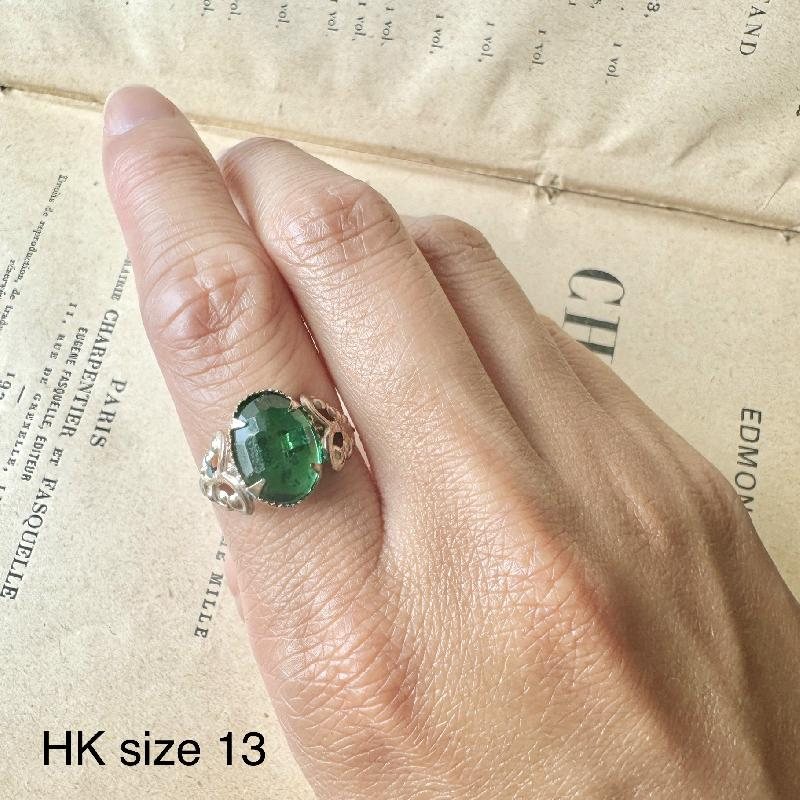New Old Stock - Post-War C.a. 1950s Handcraft / Made in Czechoslovakia Vintage Glass Brass Alloy Ring - Various Size (B094)