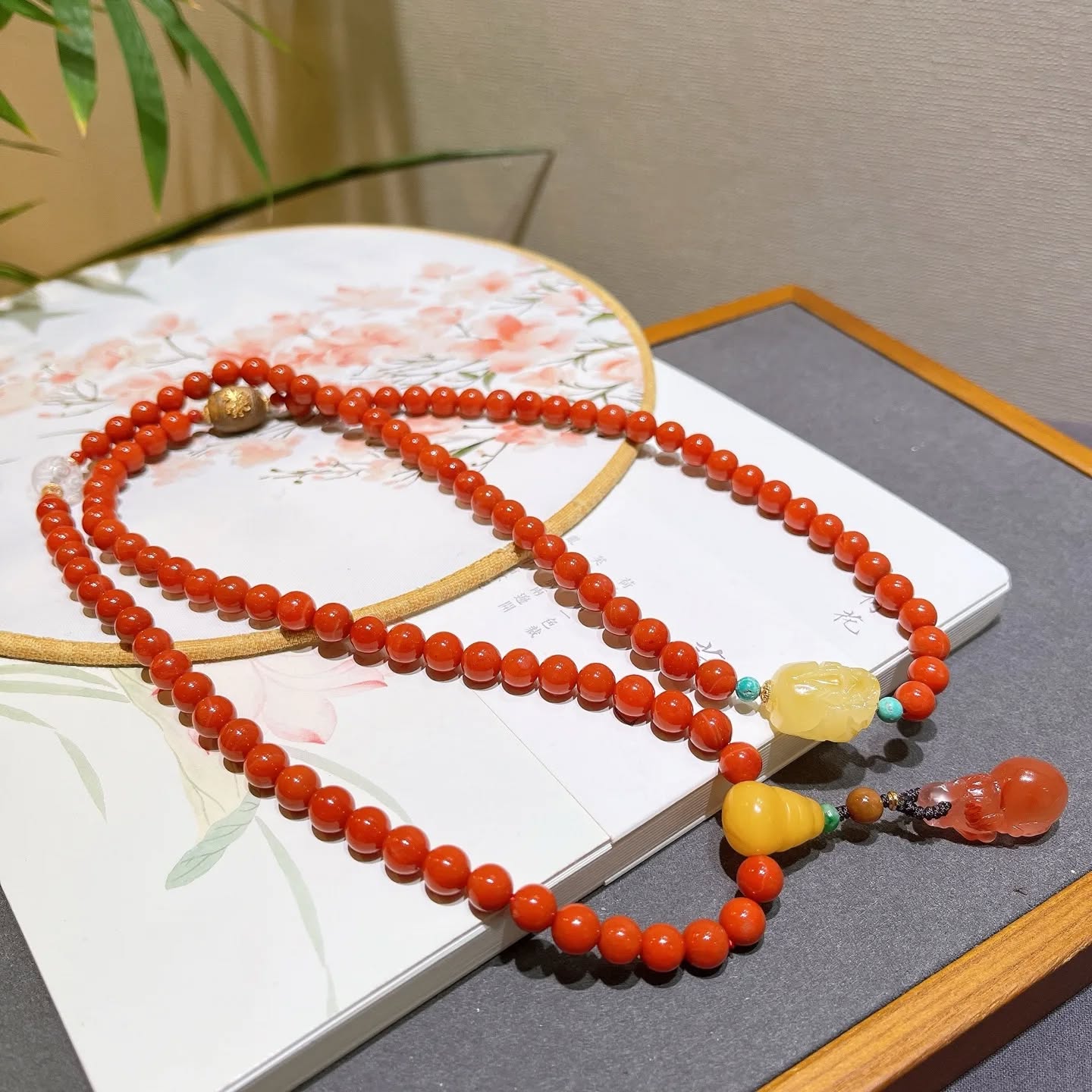 精品 ！ 天然南紅108顆多圈手鍊/項鍊