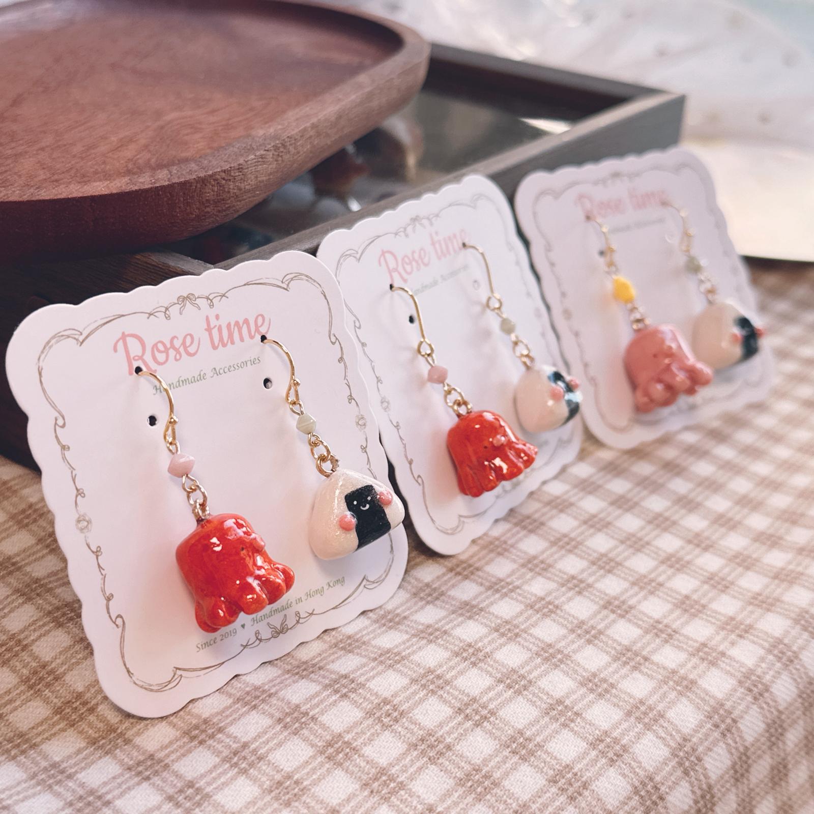 手繪立體八爪魚🐙腸仔拼飯糰🍙 耳環