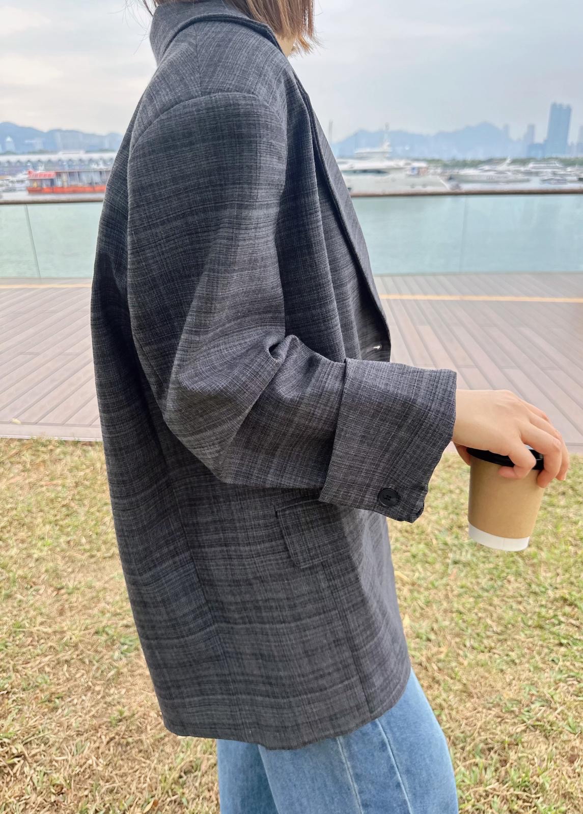 個性型格紋歐美風Oversize西裝褸