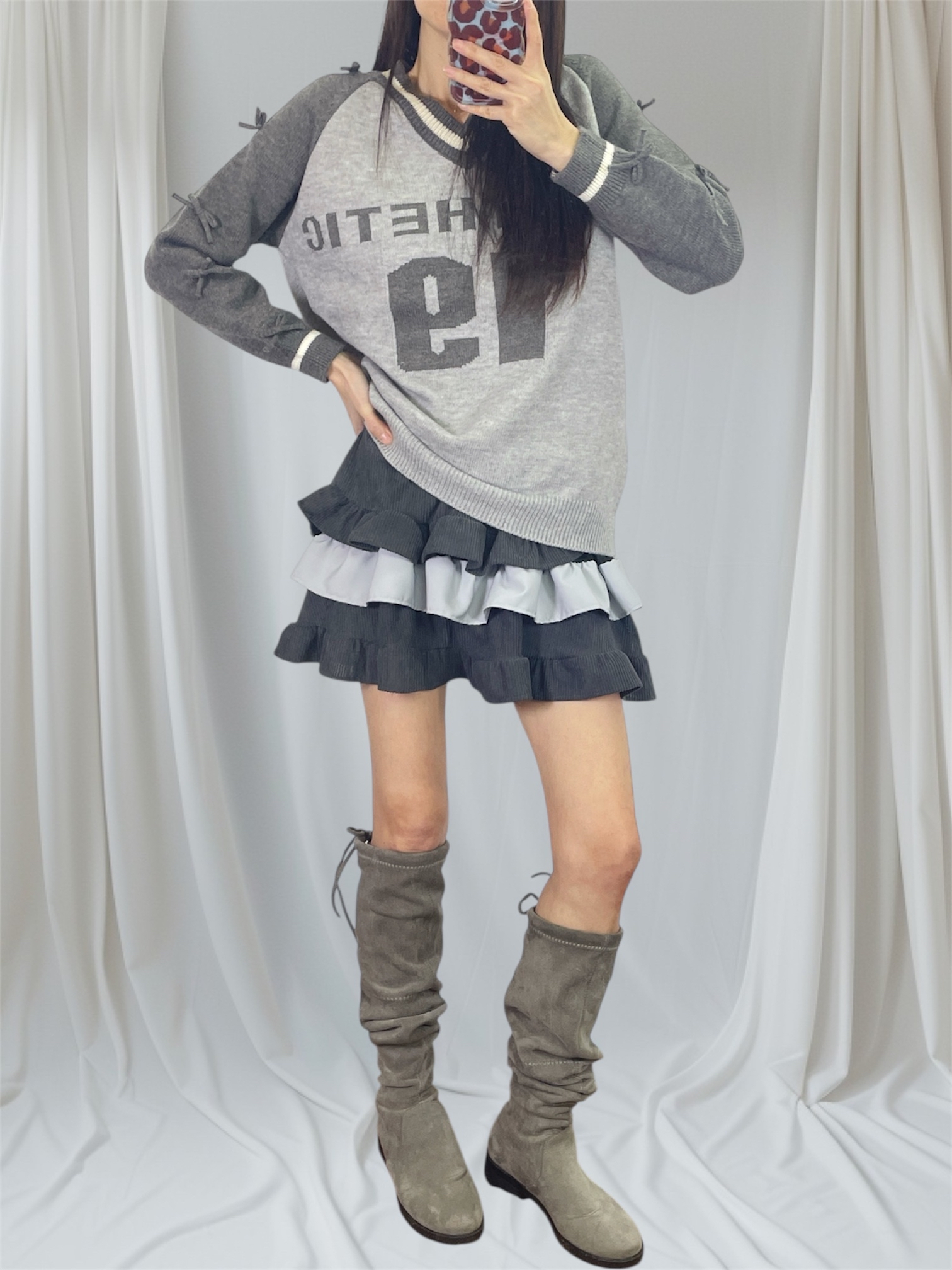 K5537 拼色牛角袖針織top