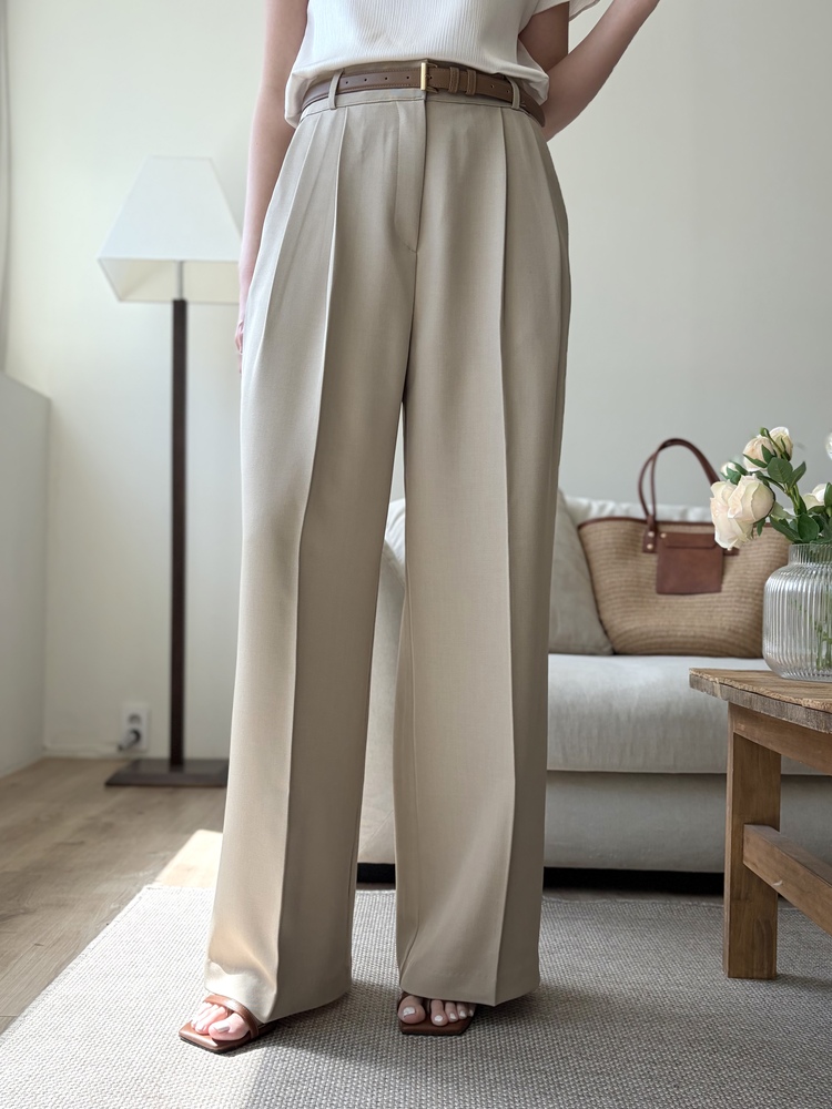 Timeless Pleated Flow Pants (Beige)