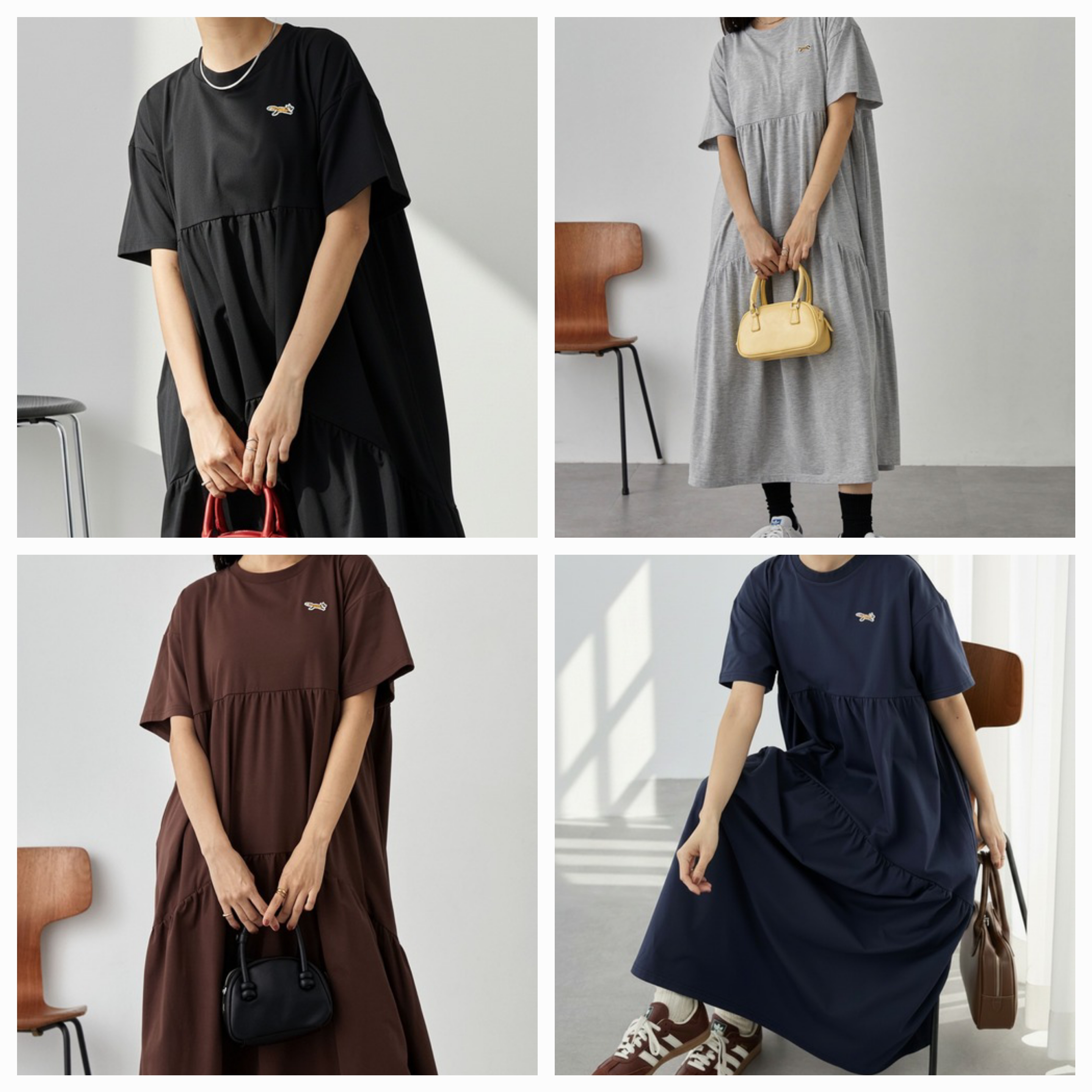 【✨️日本🇯🇵 pre-order 刺繡logo蛋糕連身裙✨️】 【共7色 | Free Size | 黑色/灰色/啡色/海軍藍/粉藍/紅色/黑白間條】