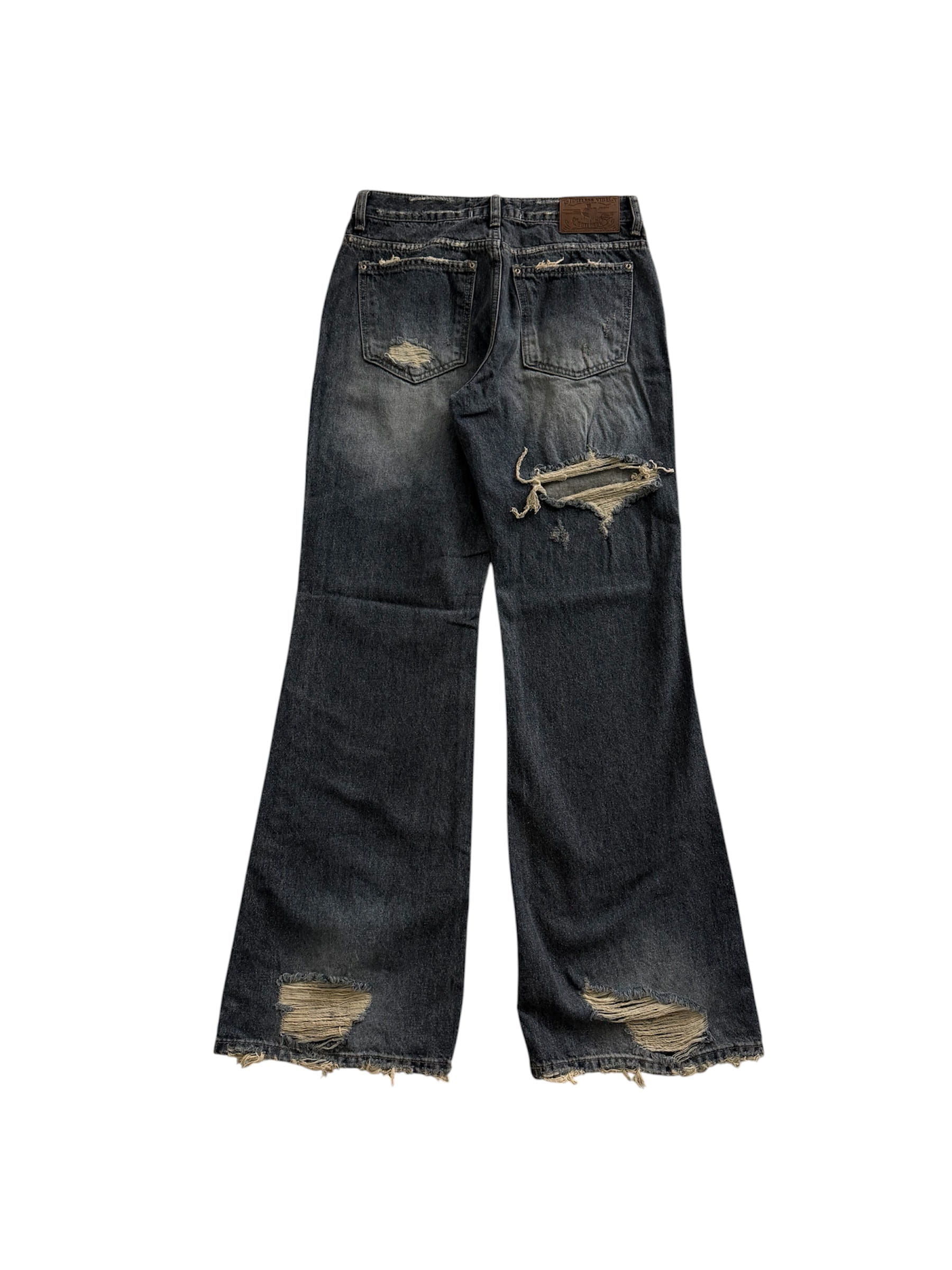 Washed Distressed Wide-Leg Denim