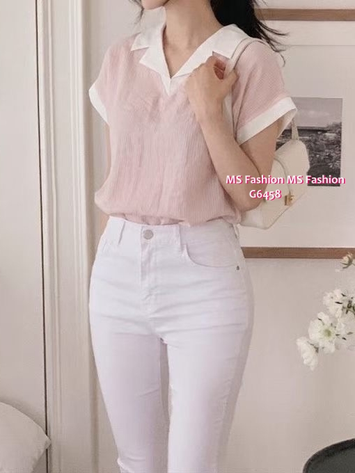 G6458 V領雙色拼布top