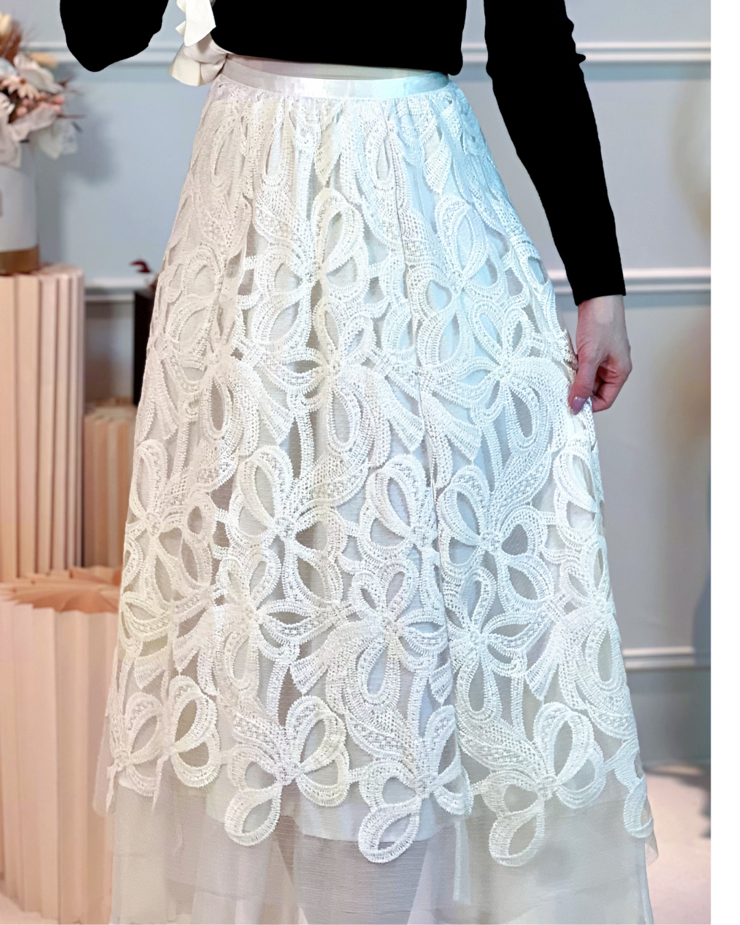 5112 Lyuba Floral Mesh Lace Skirt 