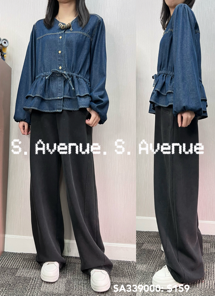 SA339000: 長袖V領牛仔束腰top