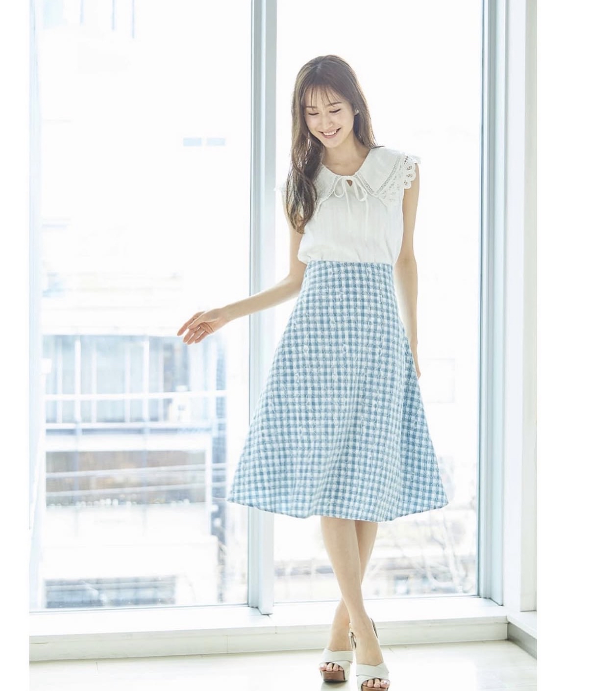 日本直送 Lace 格子修腰傘裙