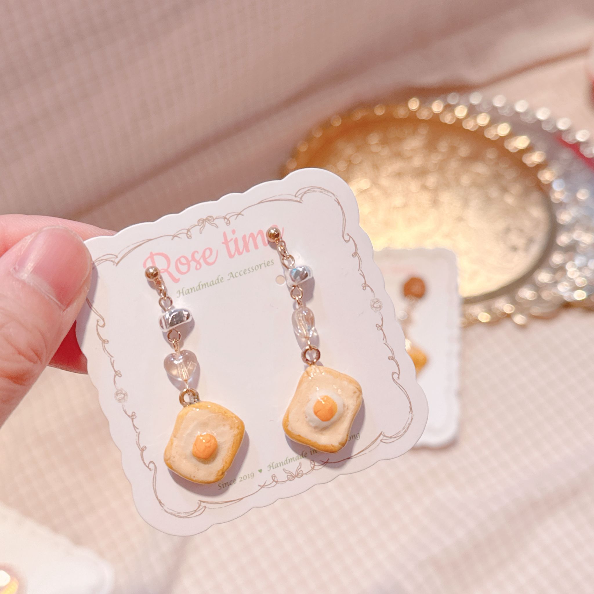 手繪 小雞蛋多士耳環