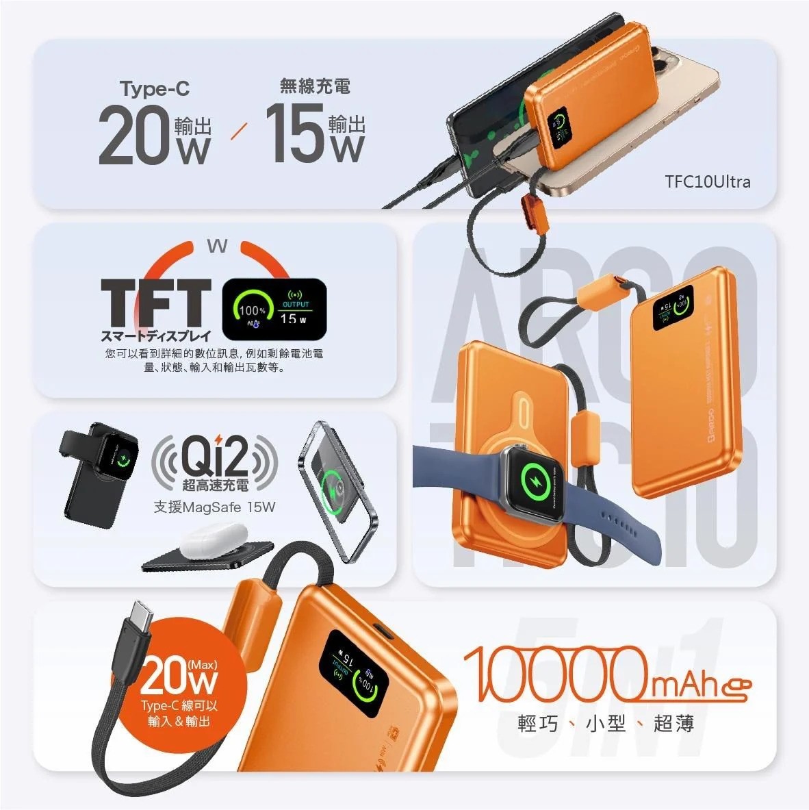 ARGO TFC10 Ultra 5合1 10000mAh 行動電源 [3色選擇]