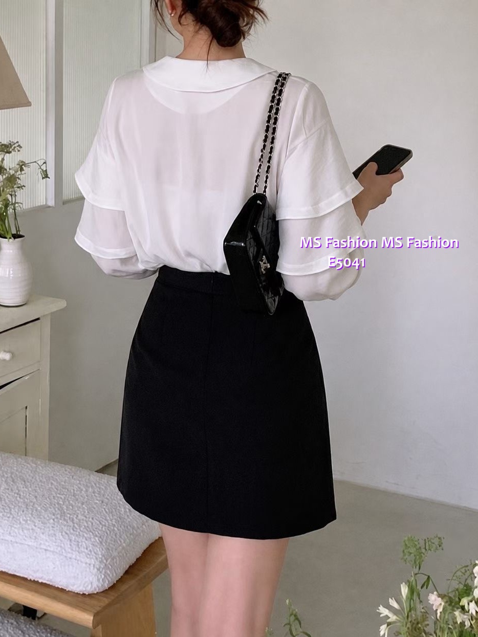 E5041 高質靚料反領ruffle top