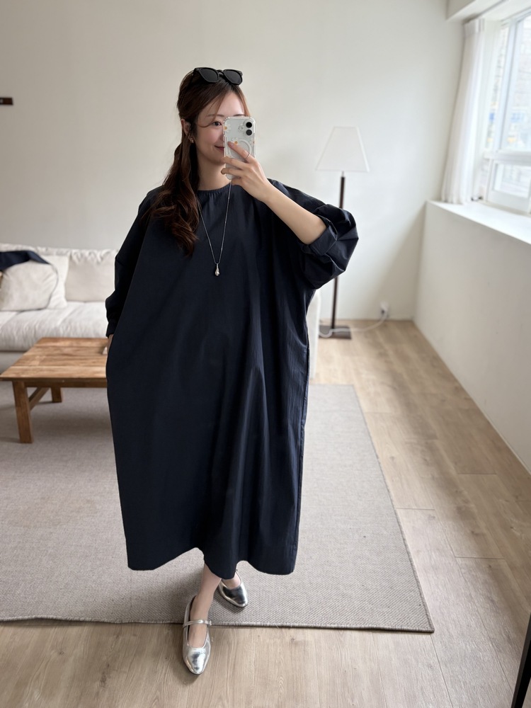 Wrap-Accent Dress (Navy)