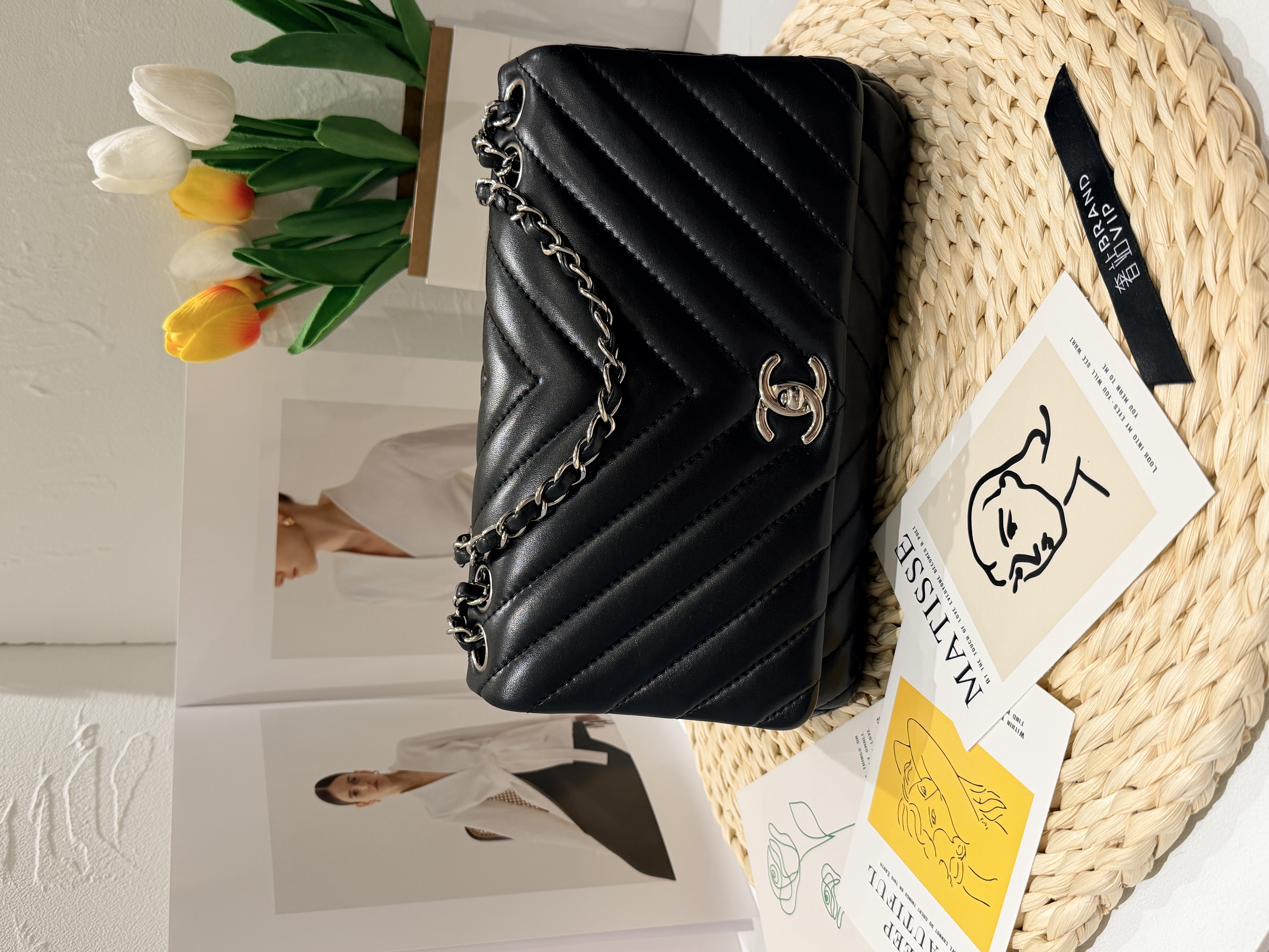 Chanel Surpique Chevron Flap Bag