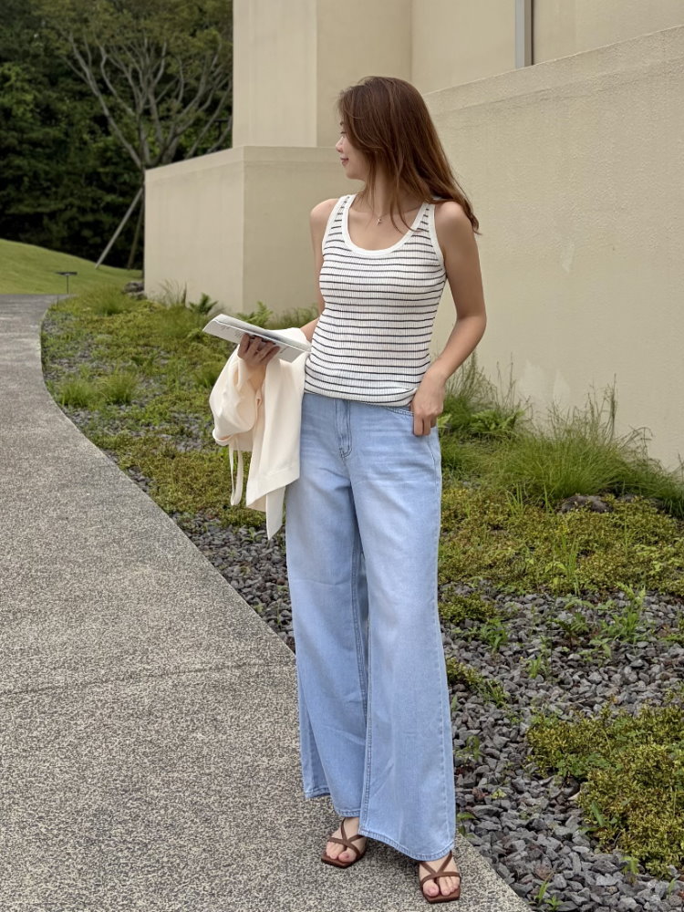 Linen Striped Tank Top (Whtie)