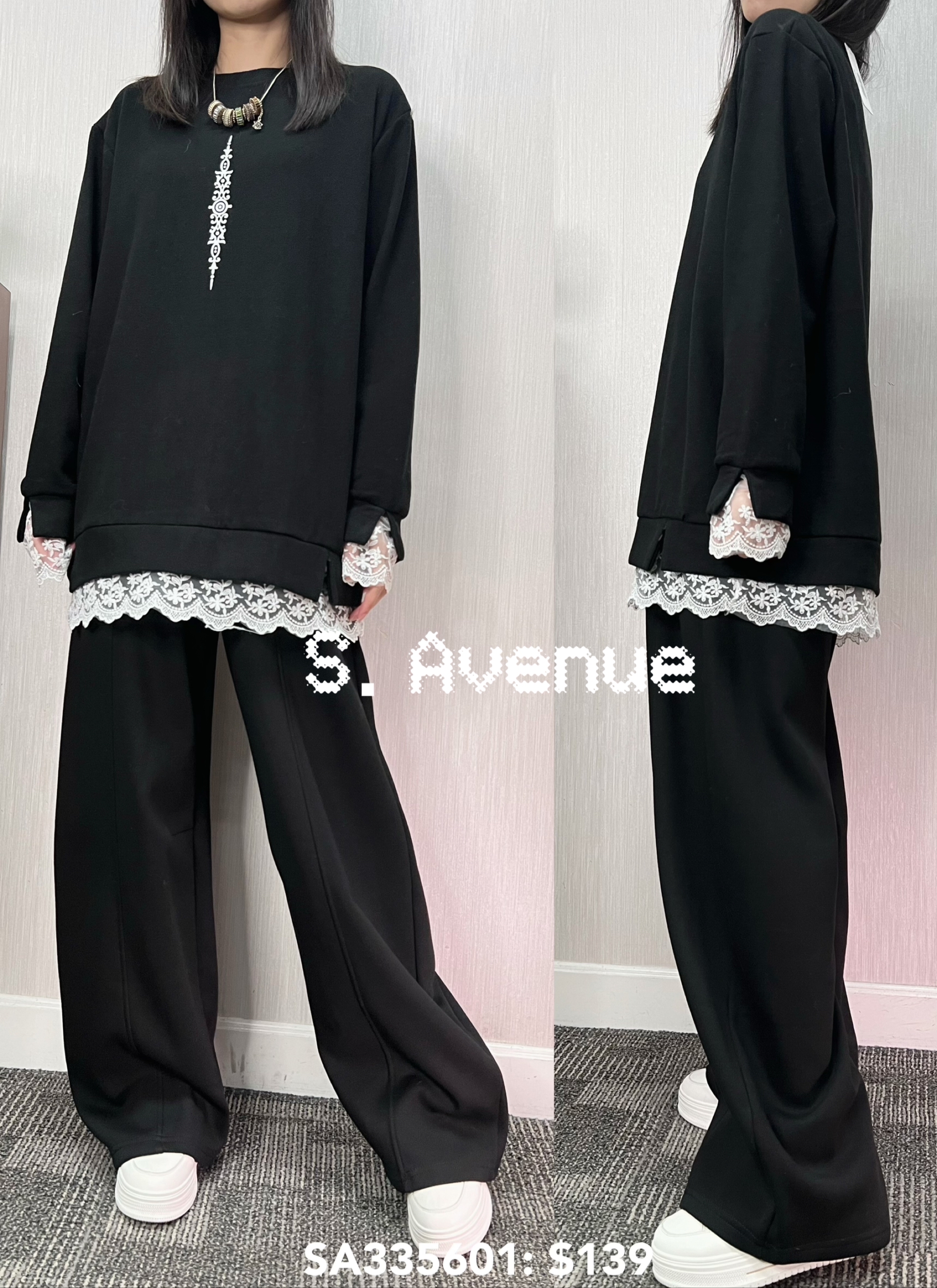 SA335601: 長袖衫腳和袖拼lace長衫