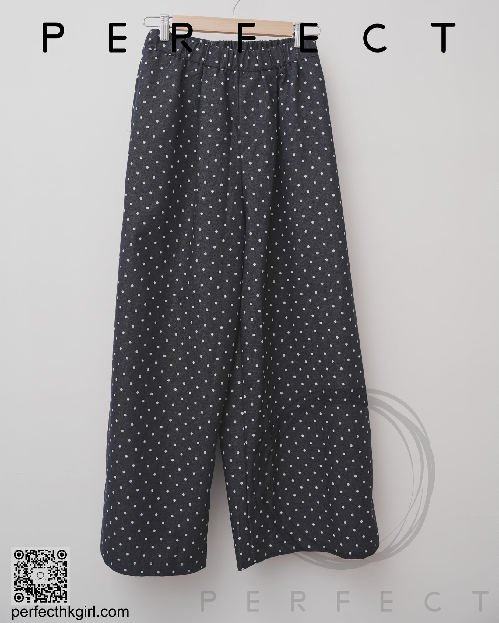 P0013_牛仔橡根頭百搭波點修飾腳形褲（黑白波點）