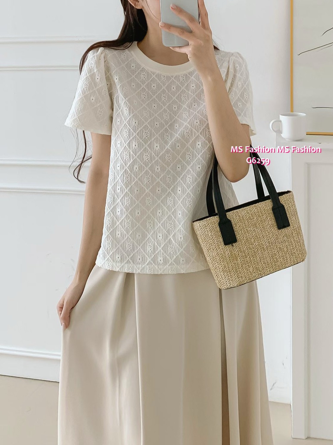 G6259 韓國🇰🇷格紋通花top