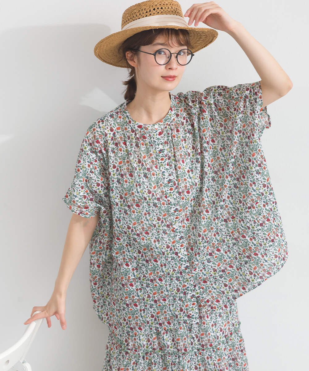 LP - 印度棉復古花卉襯衫 (白色)