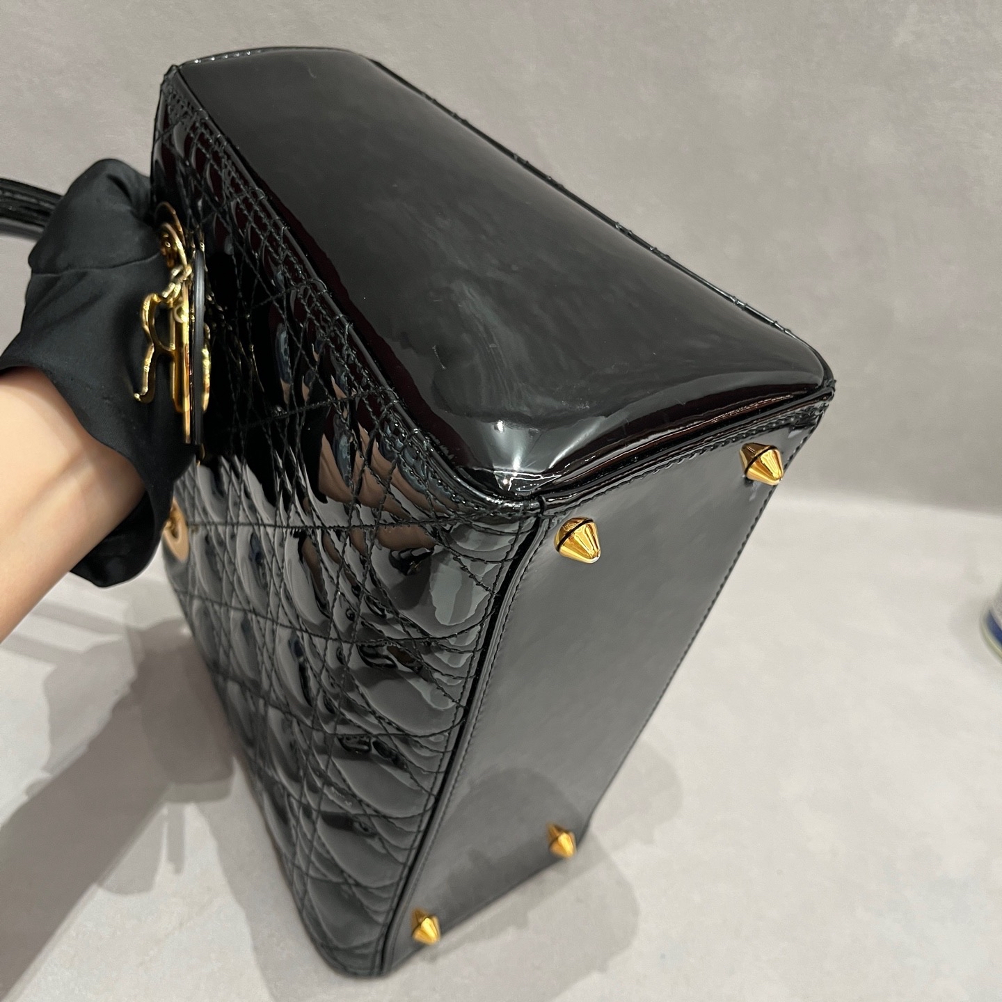 【預訂貨品】Dior Lady Dior漆皮黑金五格戴妃包