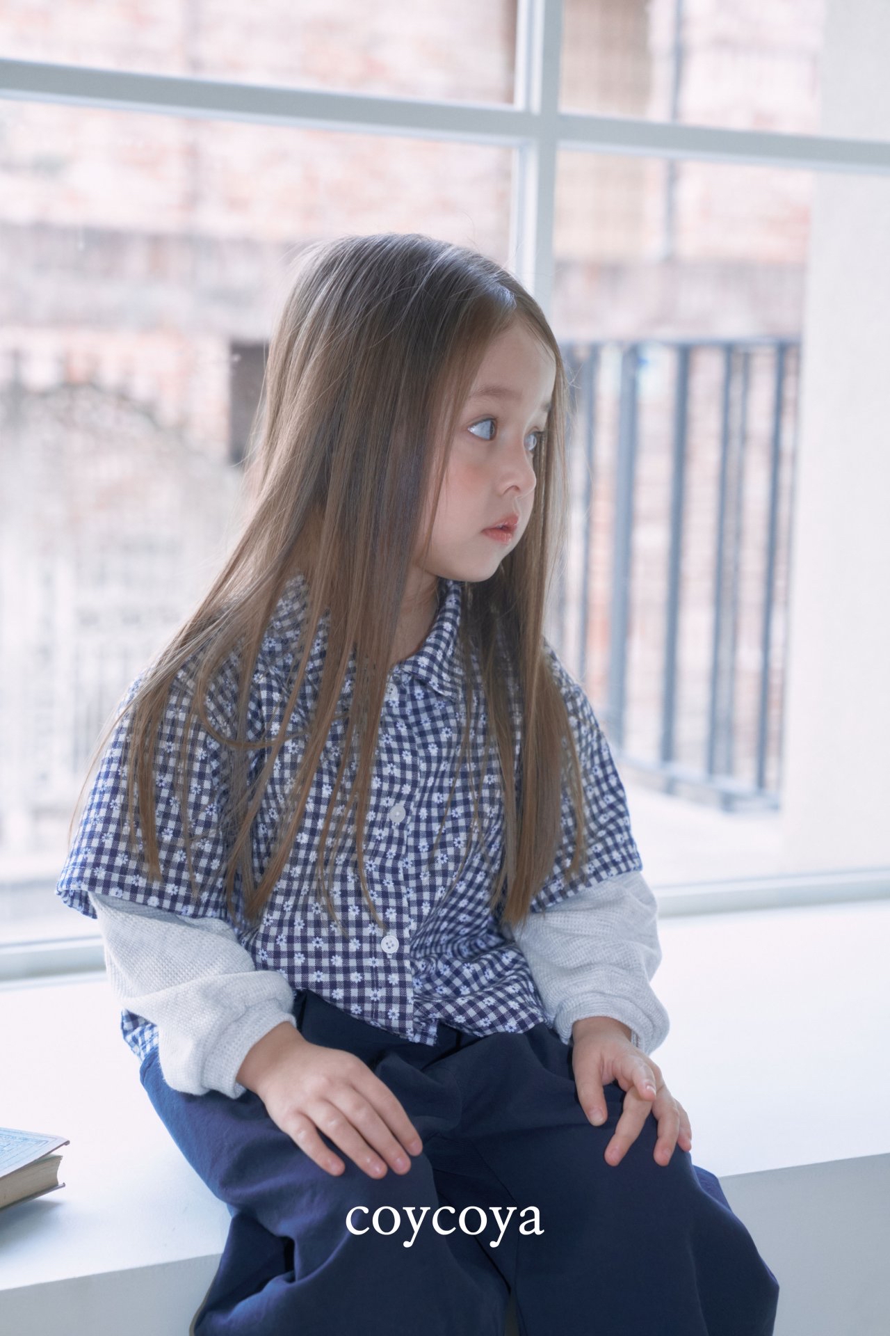 🌸預訂 韓國直送🌸🇰🇷COYCOYA兩色花花格紋假兩件寬鬆翻領長袖上衣