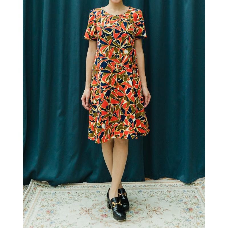 C..a 1960s Psychedelic x MOD Geometric Pattern Low Waist A-Line Dress from Canada (MT934)
