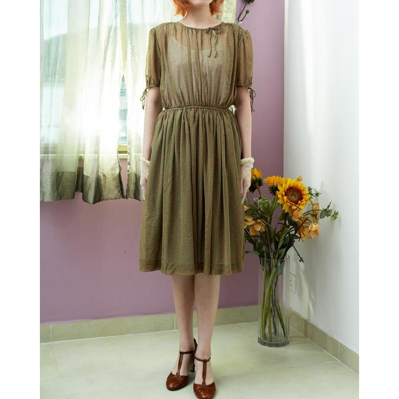 Vintage Japanese Fairy Style Rose Outline Chiffon Dress with Ribbon Details (MT2068)