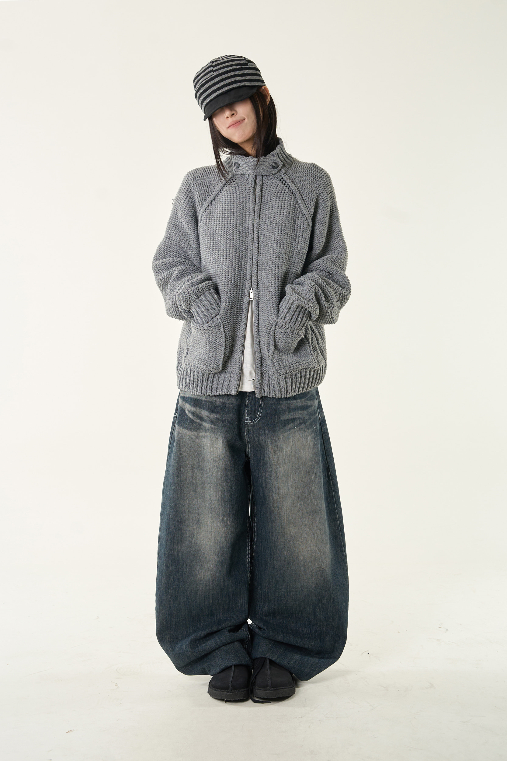 Sanded Washed Wide Leg Denim
