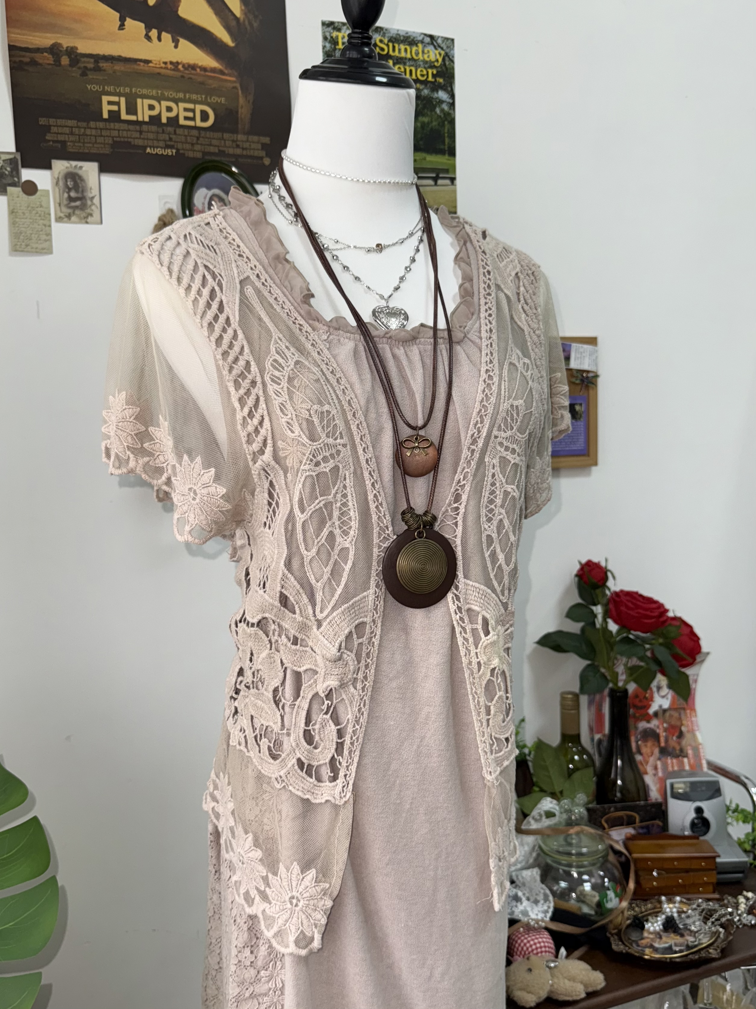 Mori Dusty Rose Sheer Lace 3-Piece Set