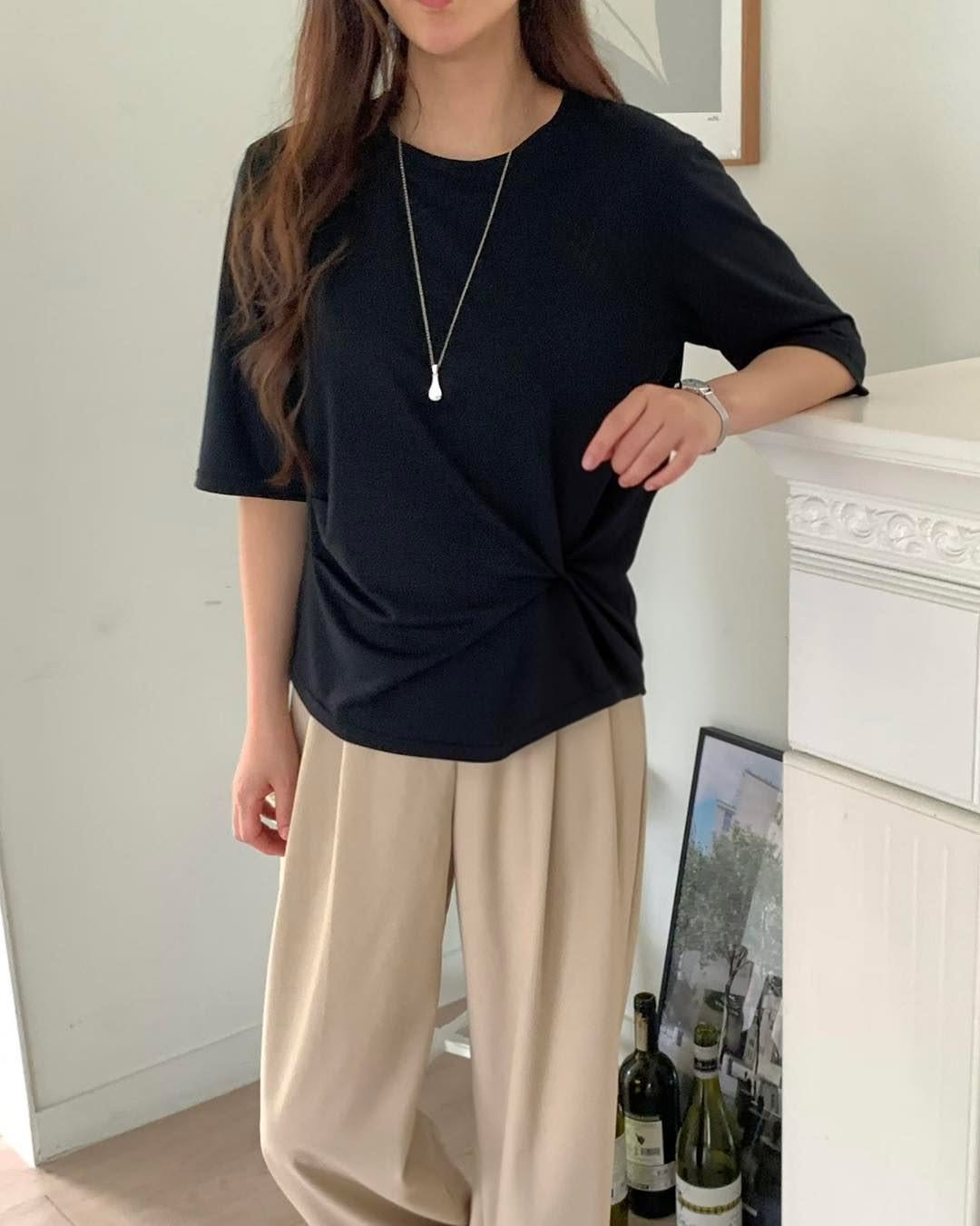 皺褶短袖 Tee