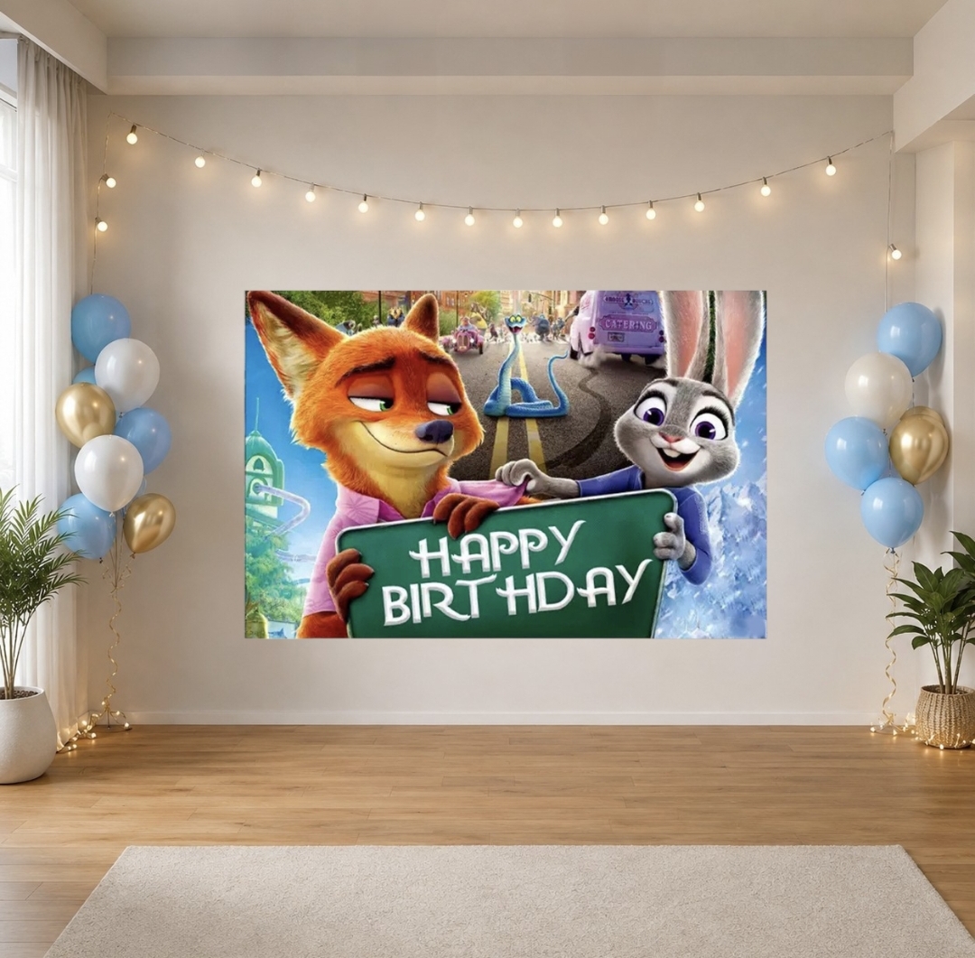 （B）優獸大都會主題Happy Birthday Party Backdrop 拍照背景布