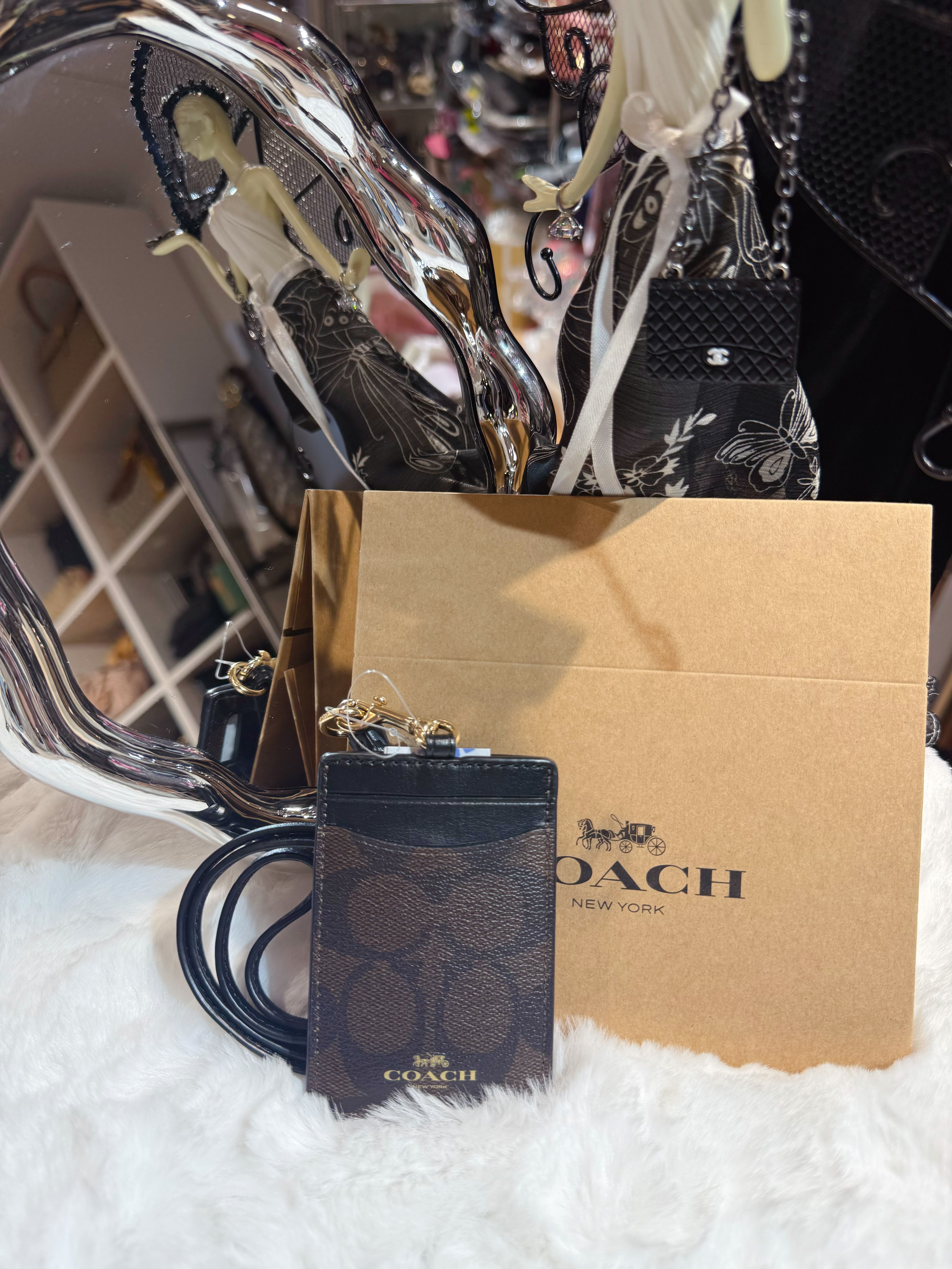 Coach lanyard card case dark/m
