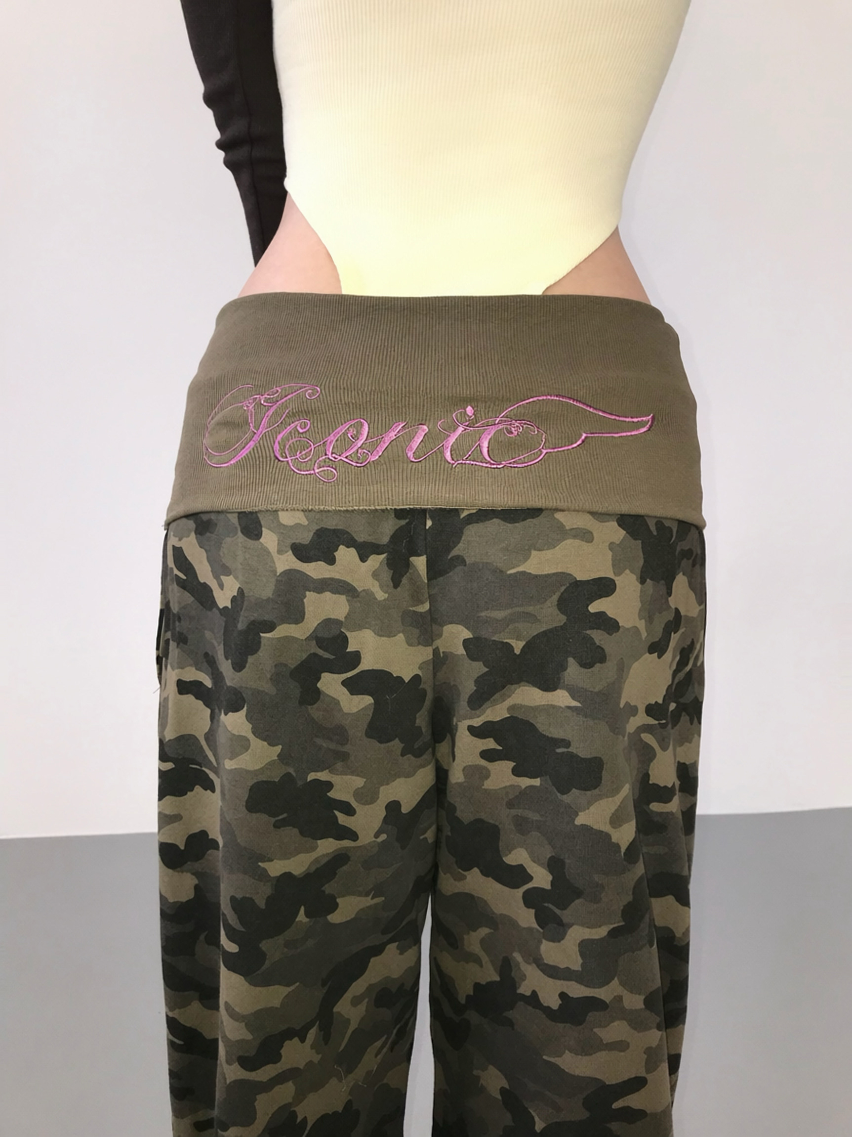 Foldover Camo Wide-Leg Sweatpants