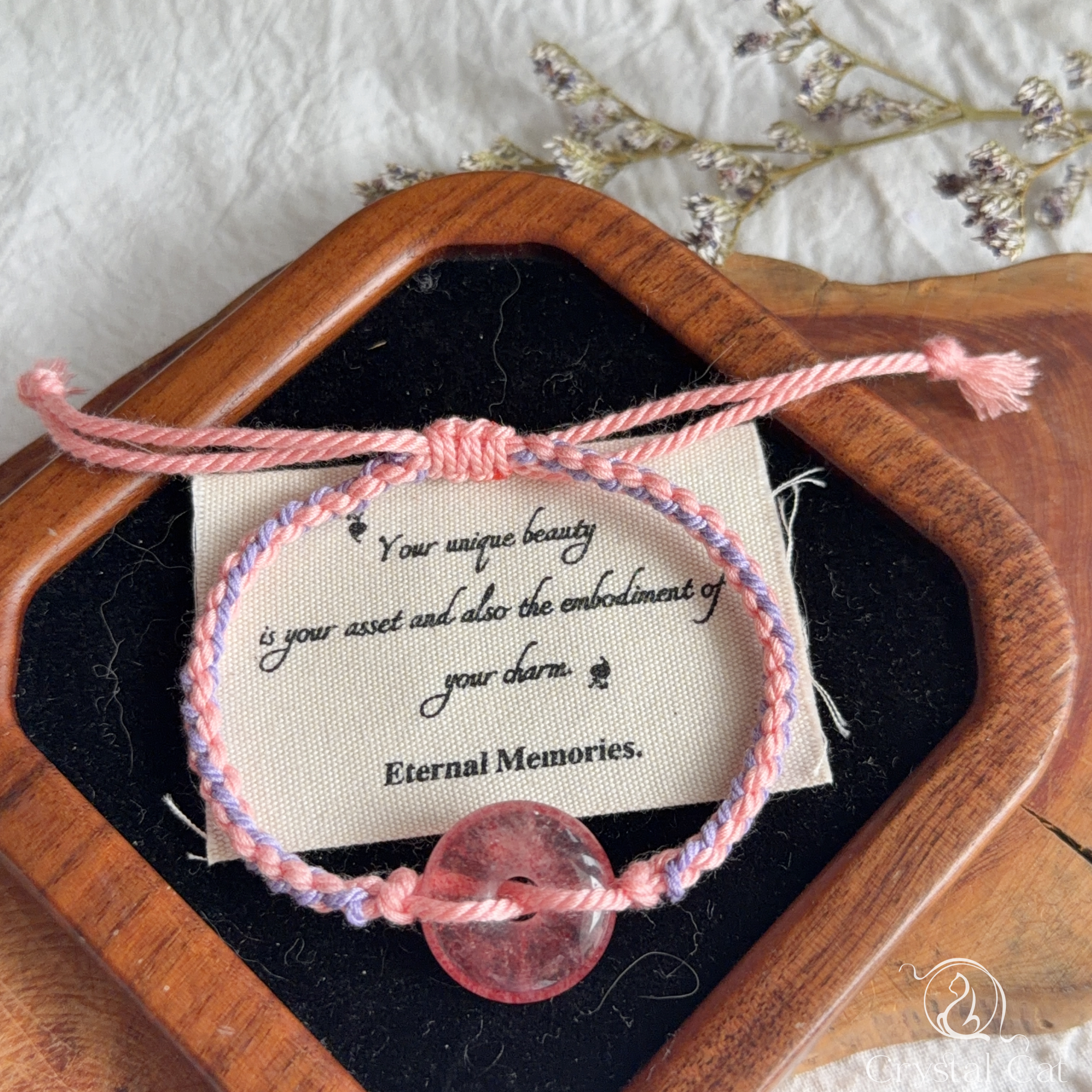 草莓晶平安扣襯手绳