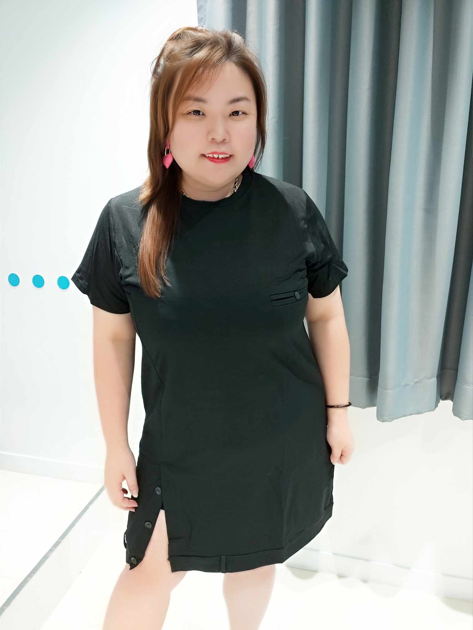 DSC06(4172#) 气质纽扣下摆开叉设计连身裙