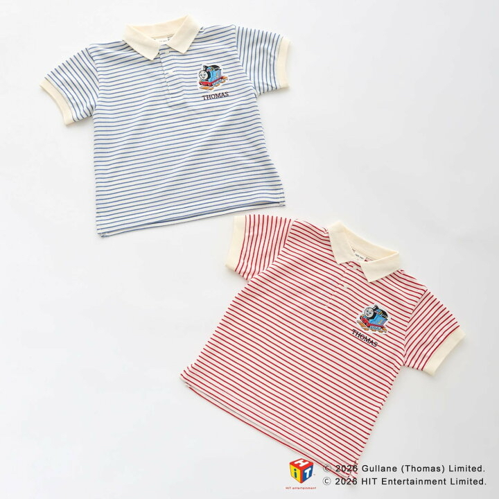 🇯🇵預訂 日本直送🇯🇵Petit Main x Thomas湯瑪士小火車系列兩色刺繡貼花條紋短袖企領上衣