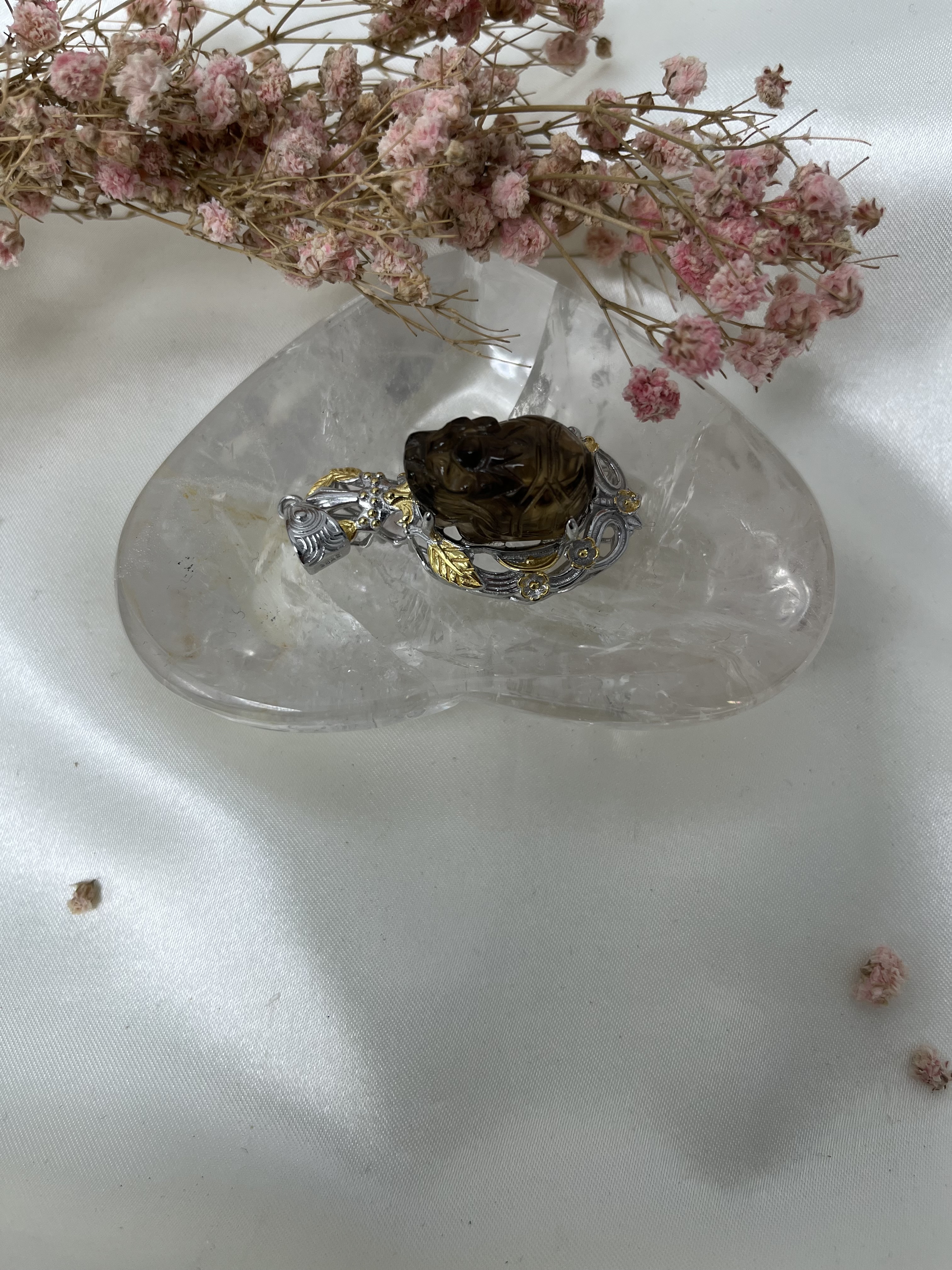 高品質希有威士忌黃黃水晶意大利鑲嵌龍龜s925金銀兩色吊墜 龍龜尺寸13.9x21.5mm