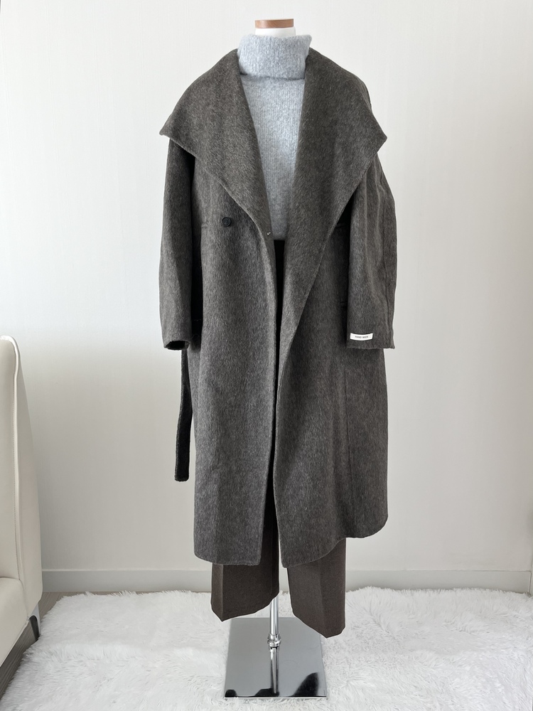 [70% Wool] Parisian Belted Wool Coat (Dark Grey)