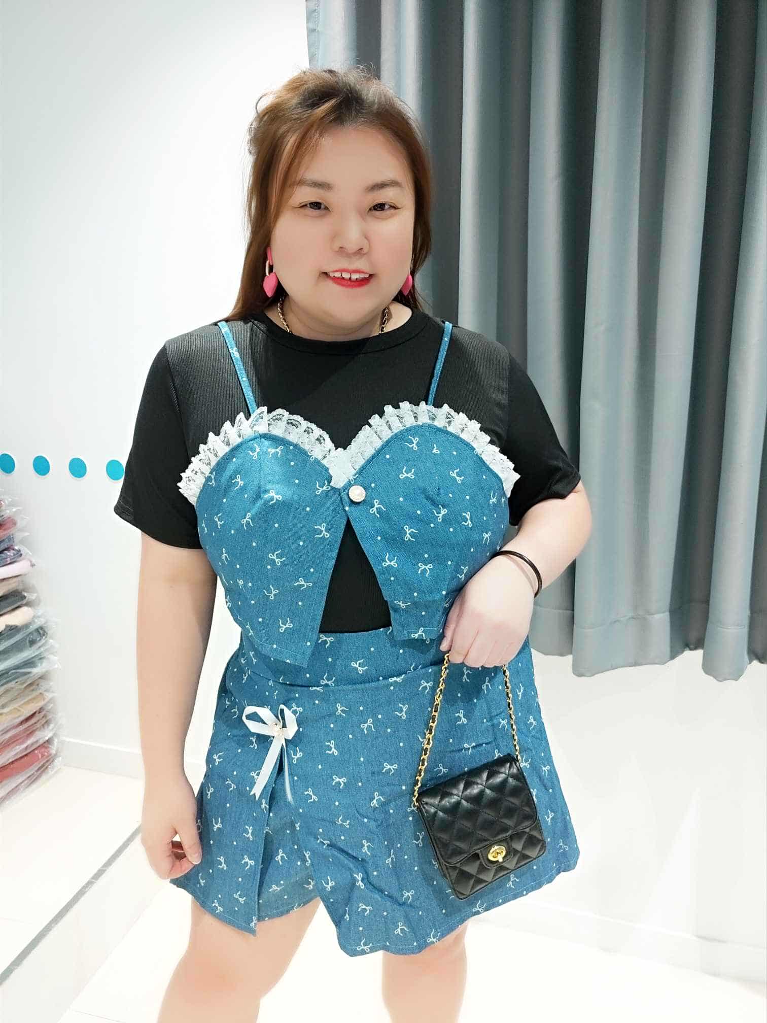 DOD09 小蝴蝶结图裤裙套装