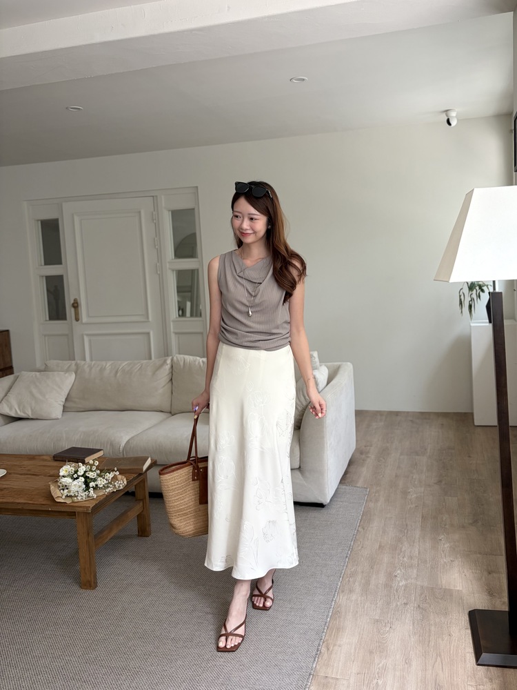 Floral Silky Skirt (Ivory)