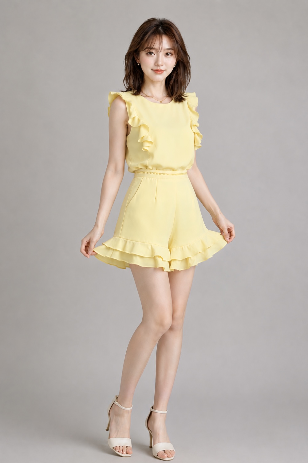 588347 Avery Ruffle Hem High-Waist Shorts