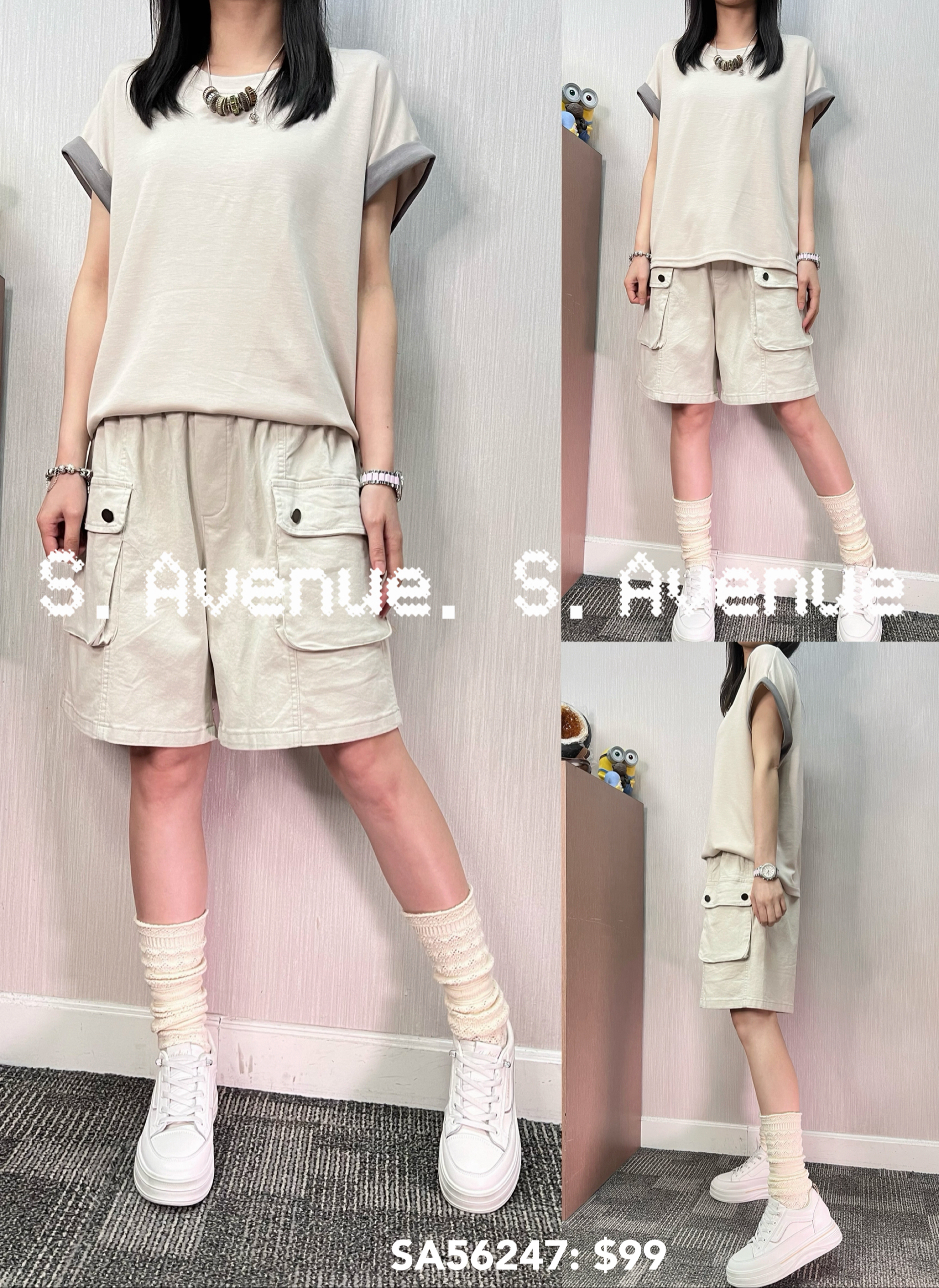 SA56247: 撞色袖淨色tee