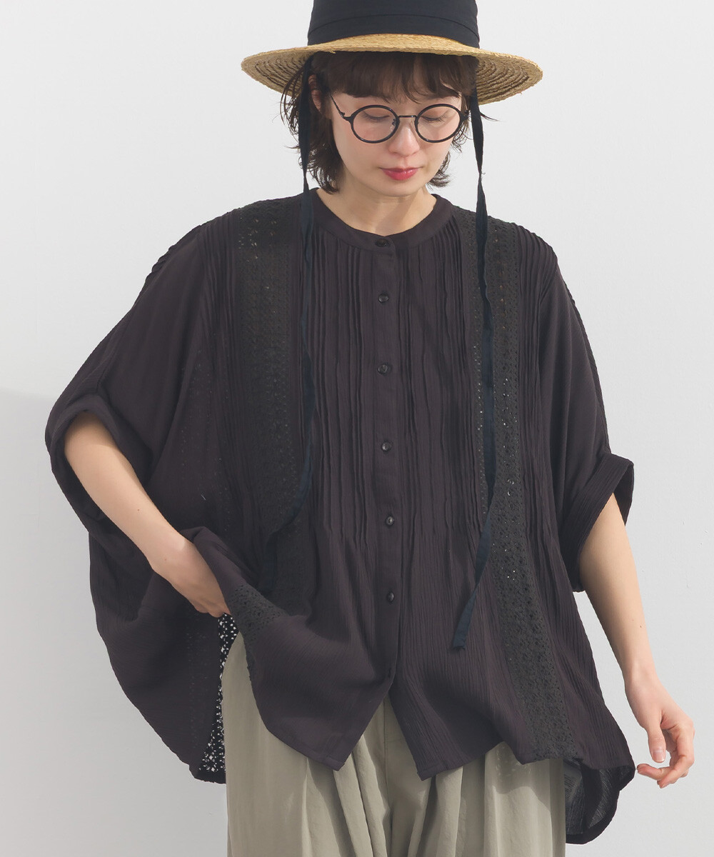 LP - 人造絲縐紗襯衫 (黑色)