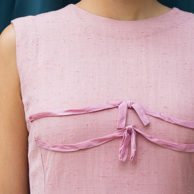 Vintage Japanese 1960s Pastel Pink Ribbon Detail Shift Dress (MT1541-30)