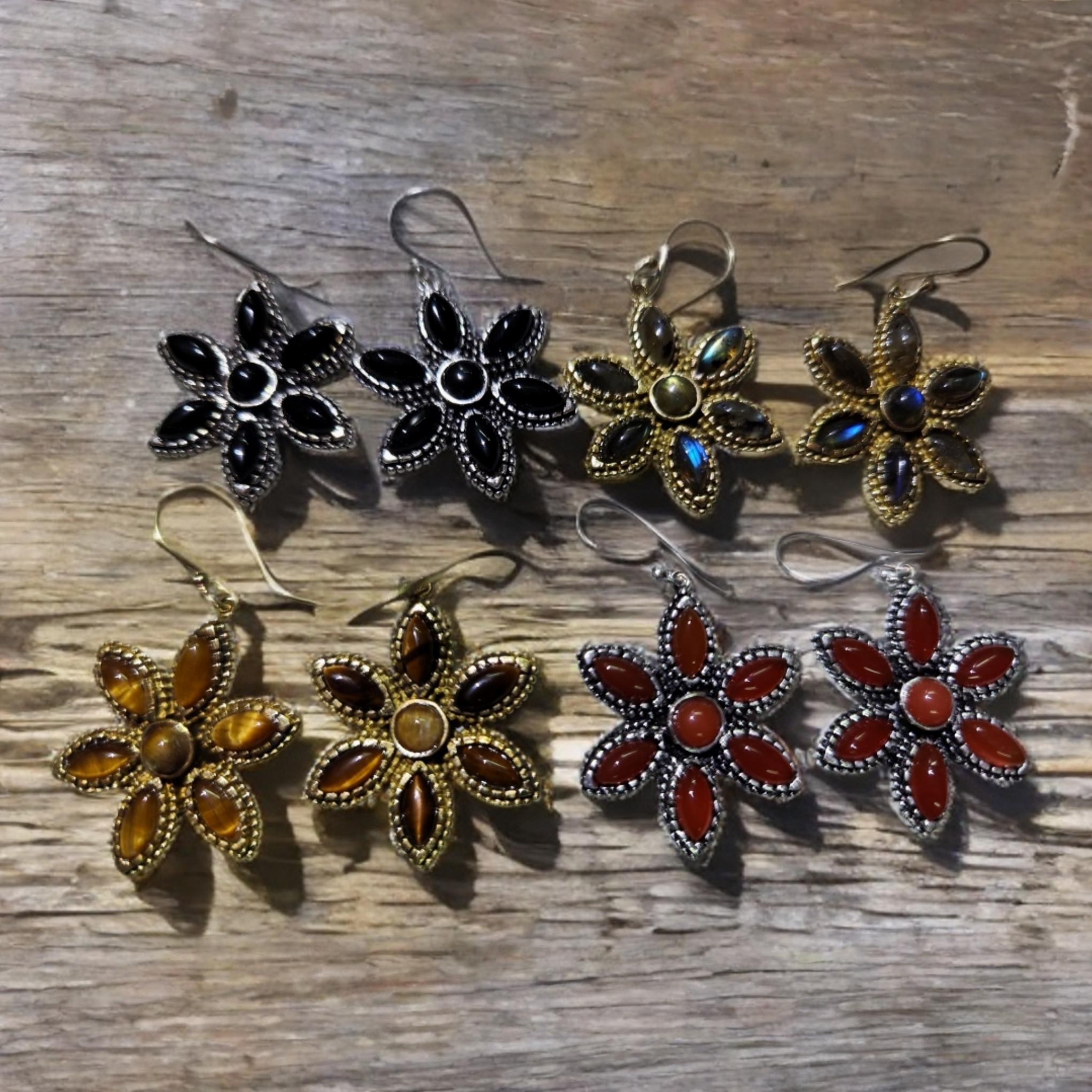 印度水晶黃銅耳環 (花形)