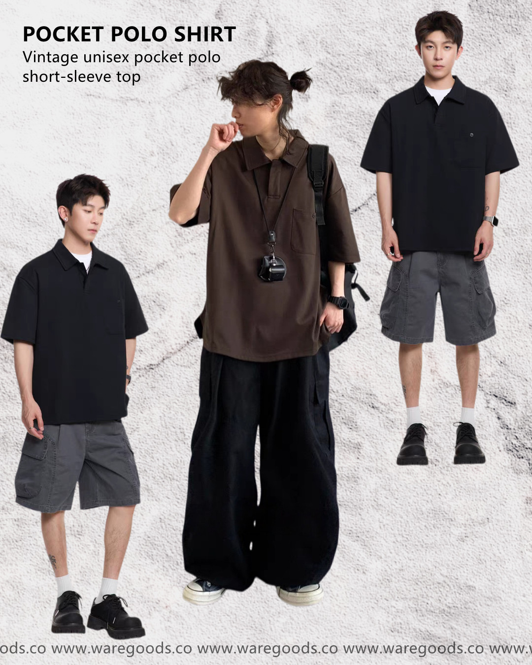 W07中性百搭口袋polo短袖上衣