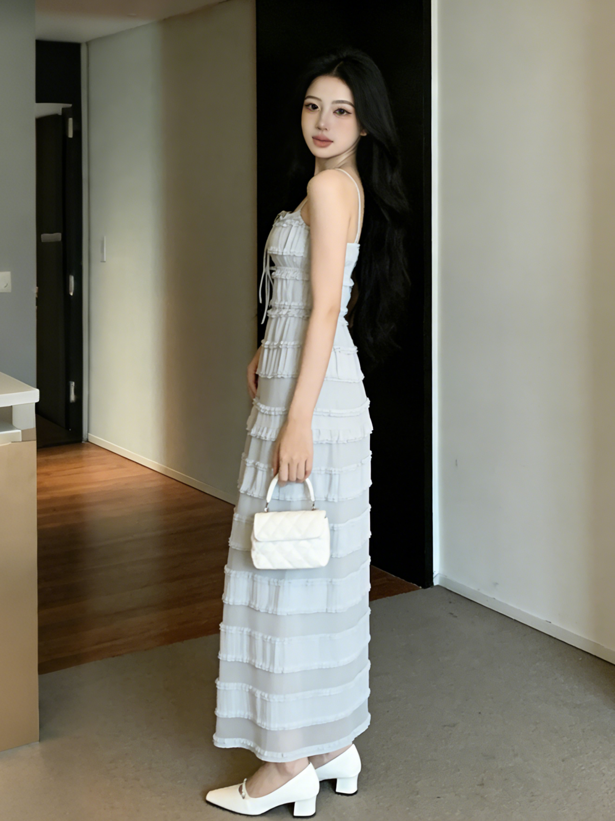 Bellea Bow Mesh Midi Dress M163