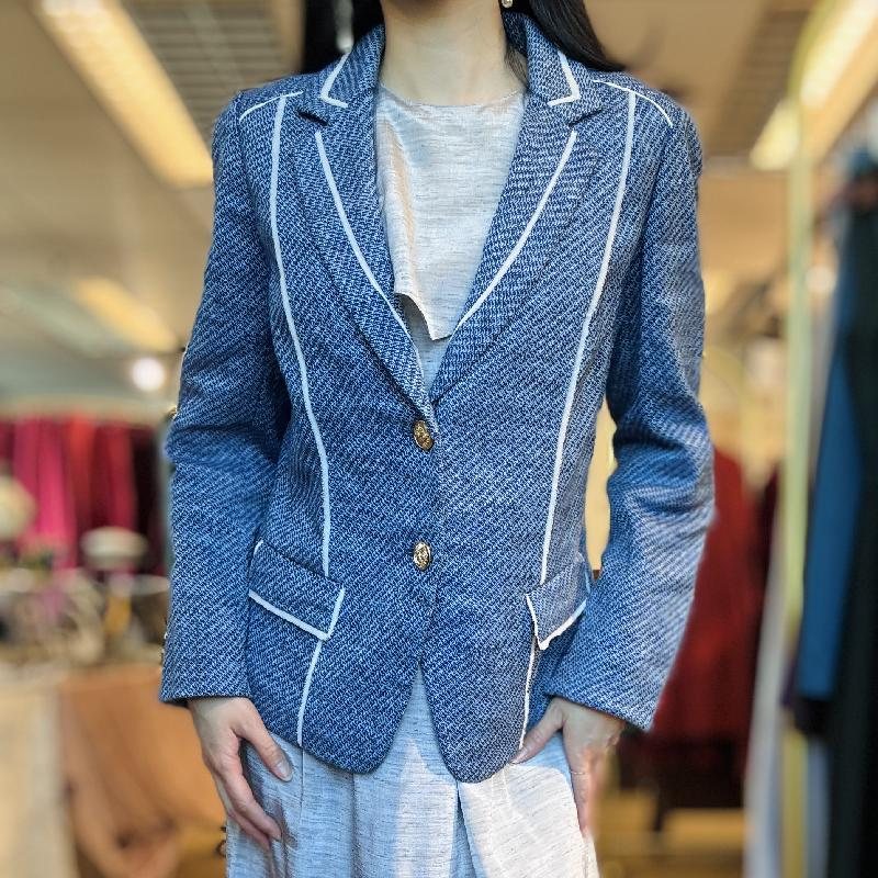 Vintage Japanese Cotton x Linen Blue Blazer Jacket (PP001-35)